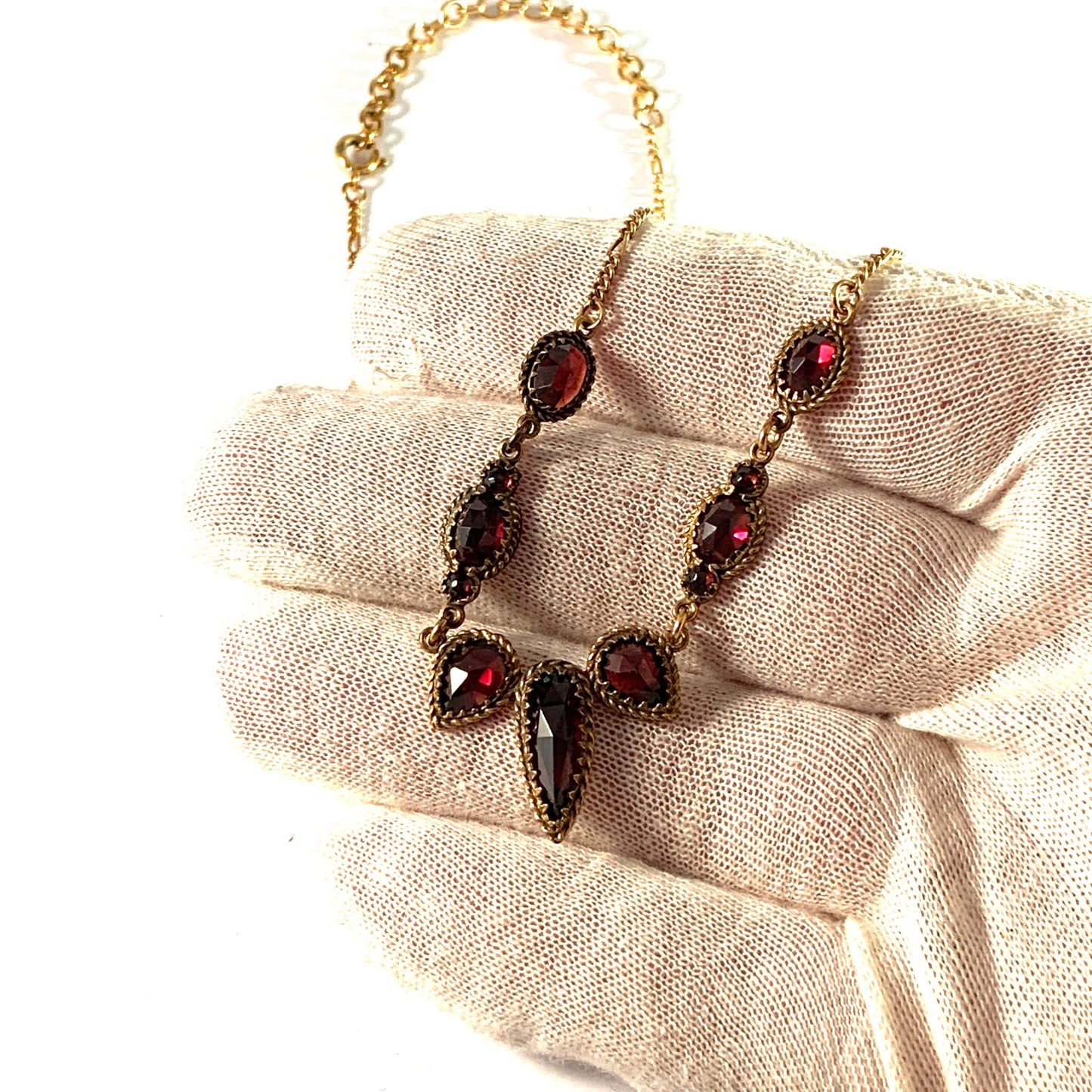 Germany Mid Century Bohemian Garnet Gilt Metal Necklace.