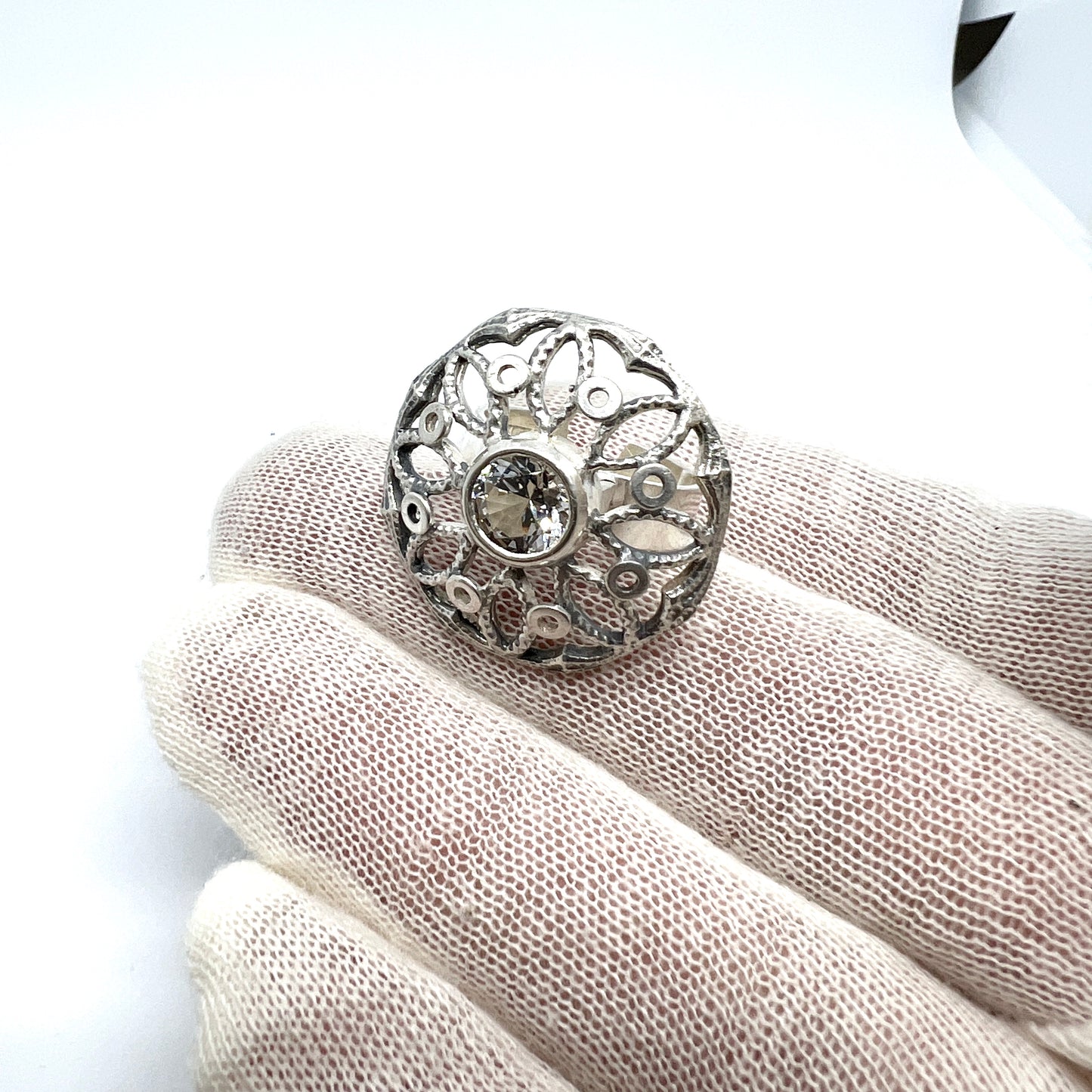 Salovaara, Finland 1971. Vintage Sterling Silver Rock Crystal Ring.