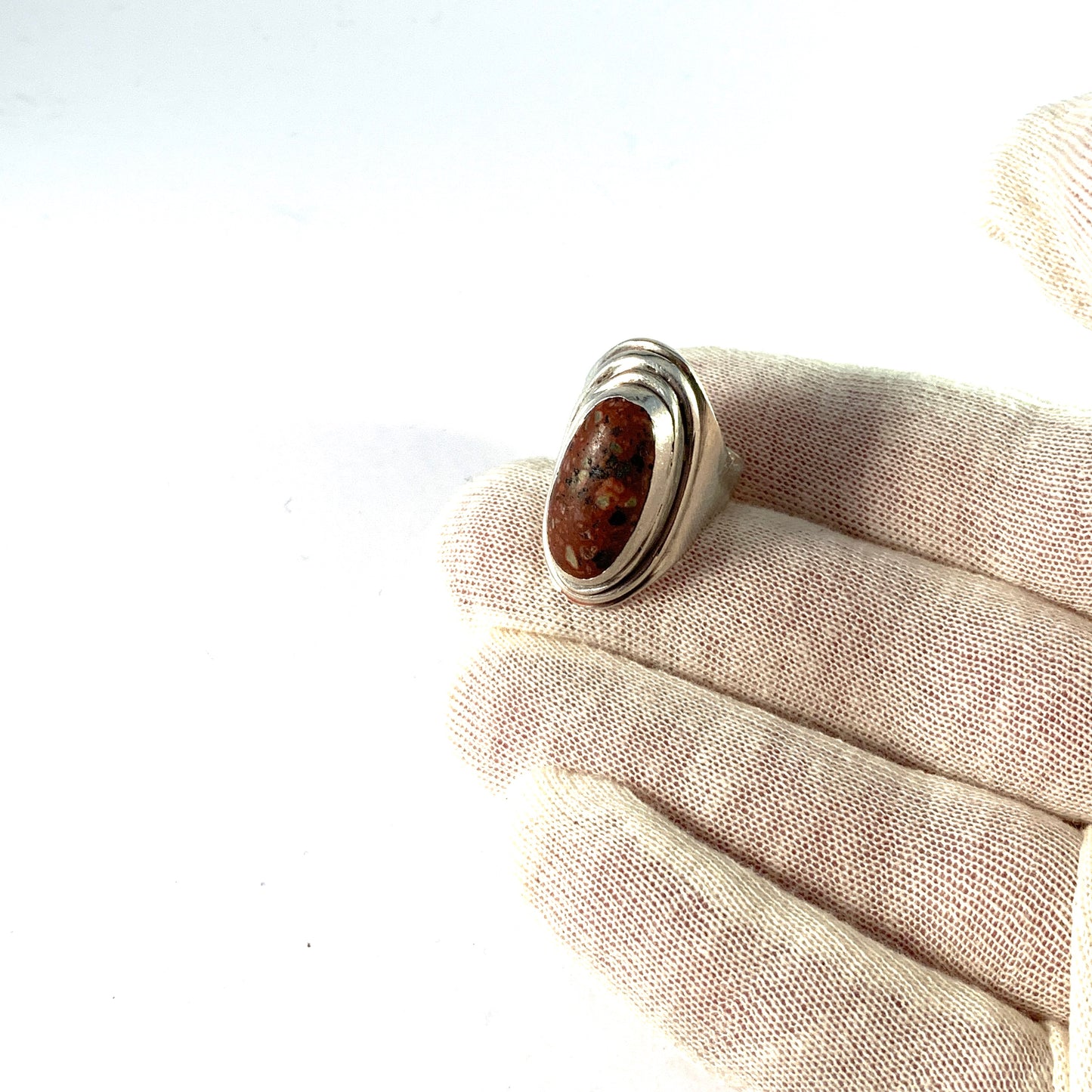 Børge V Printzen Hejlund、デンマーク 1964-73 スターリング シルバー ハードストーン リング。