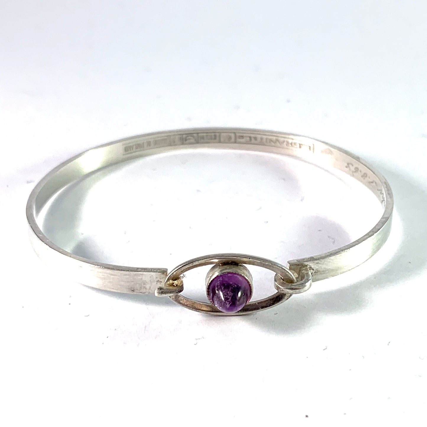 Erik Granit, Finland year 1962. Solid Silver Amethyst Open/Close Bangle Bracelet.