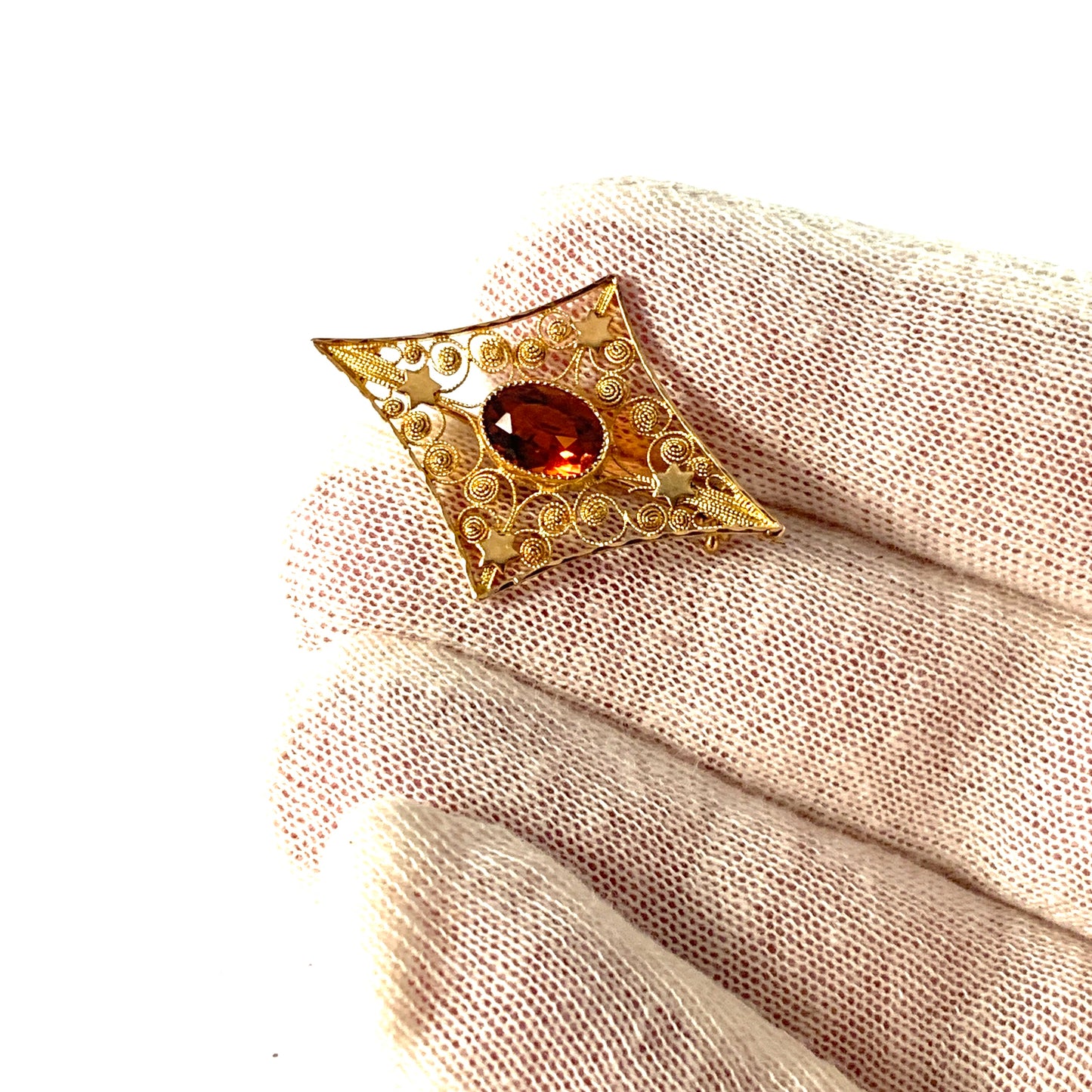Stockholm year 1907. Antique Edwardian 18k Gold Citrine Brooch.