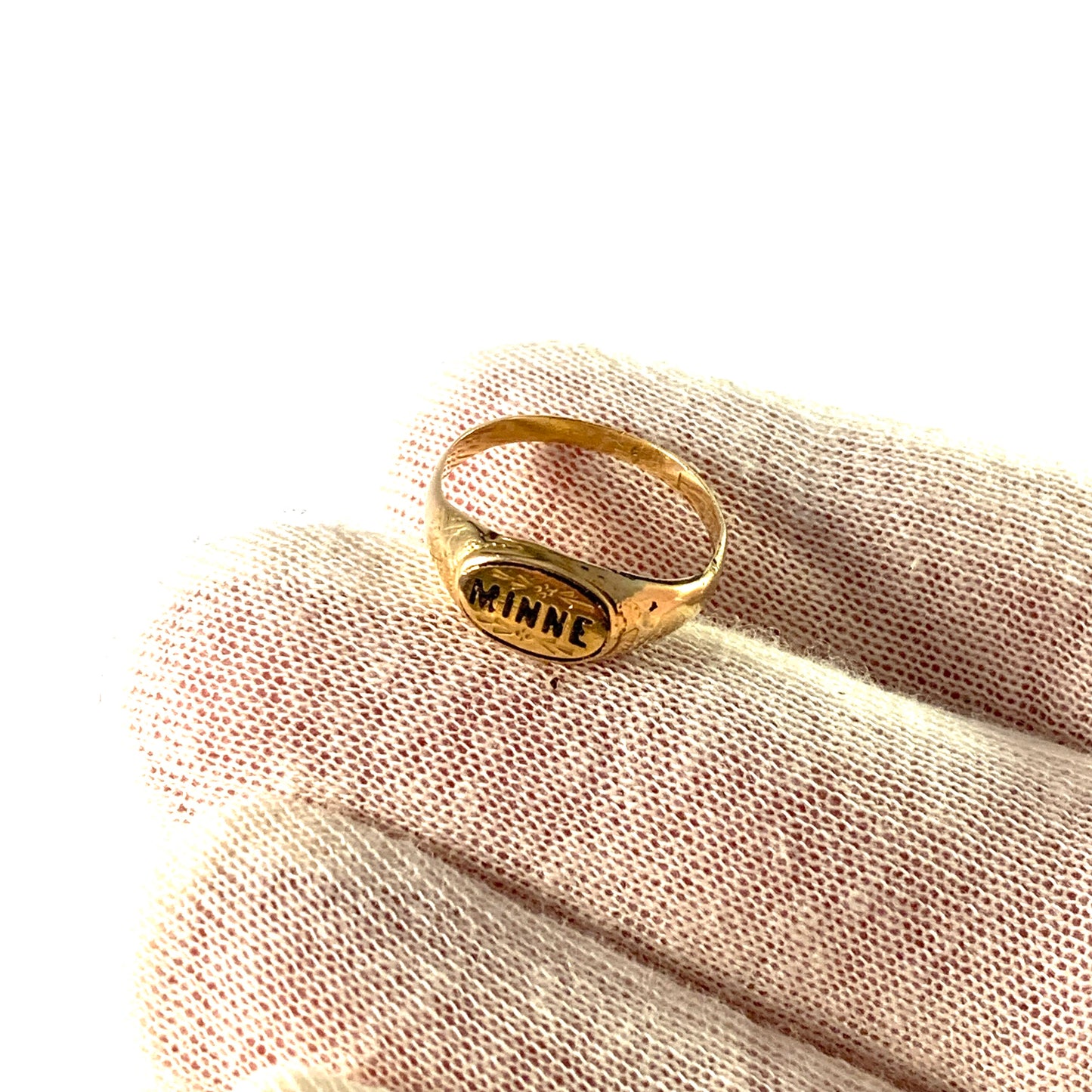 Sweden, Antique 18k Gold Enamel Memory Mourning Ring.