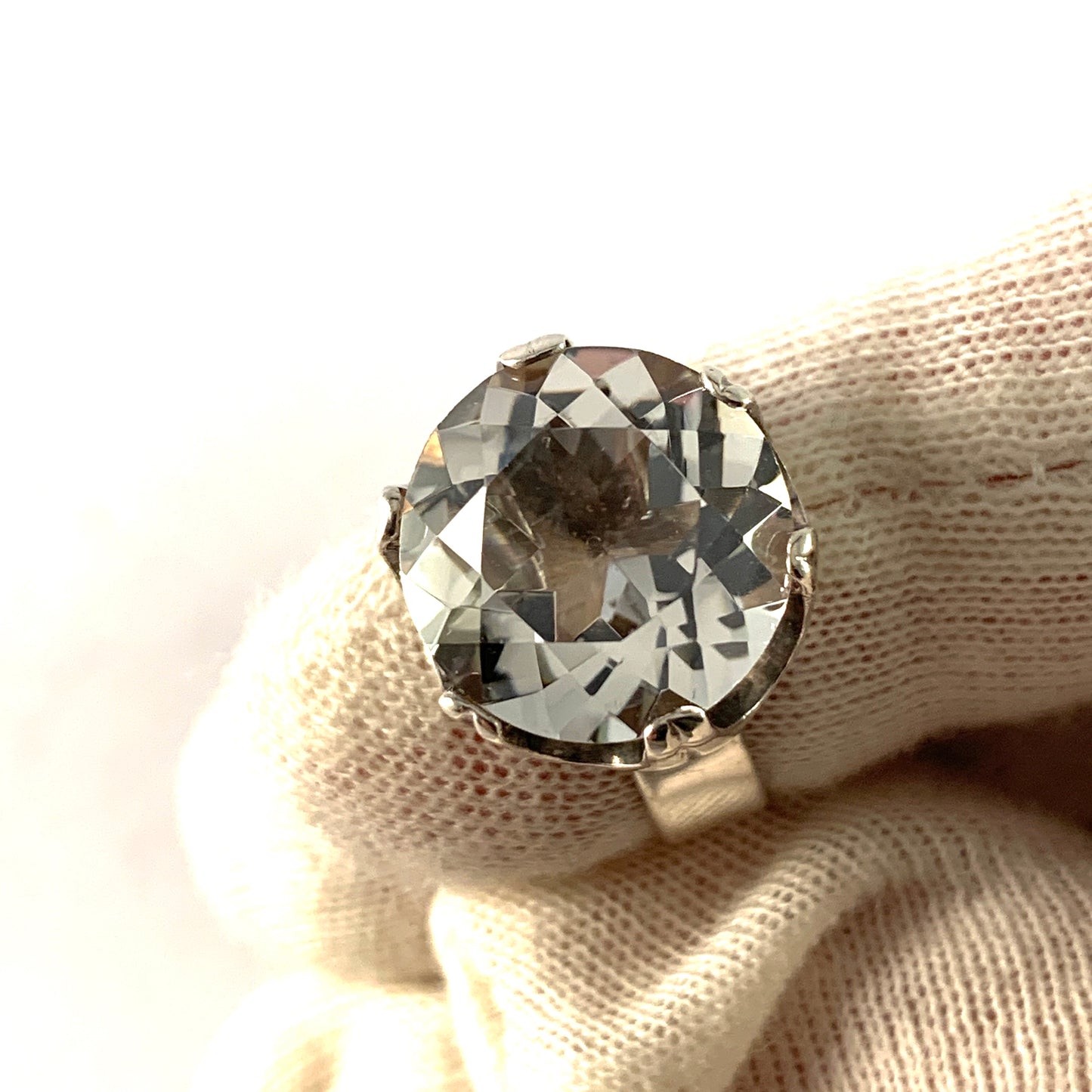 Bengt Hallberg, Sweden 1975. Vintage Sterling Silver Rock Crystal Ring. Adjustable Size.