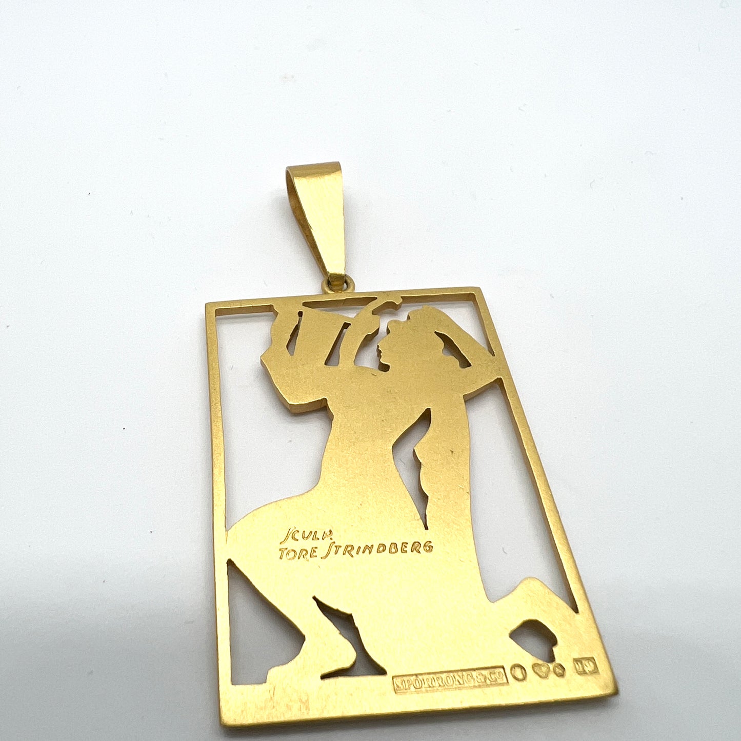 Tore Strindberg for Sporrong, Sweden 1959. Large Gilt Sterling Silver Pendant. Calliope Greek Mythology