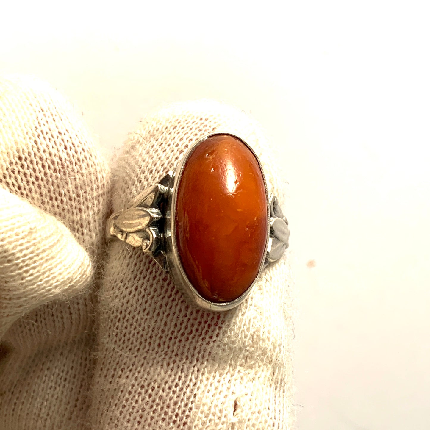 Christian Veilskov, Copenhagen. Vintage c 1960s Solid Silver Amber Ring.