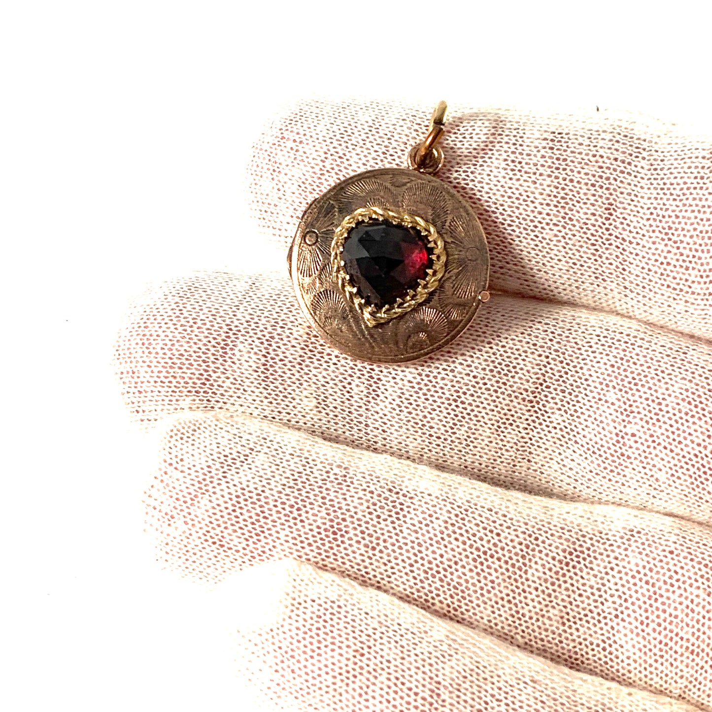 Early 1900s Gilt 835 Silver Bohemian Garnet Locket Pendant.