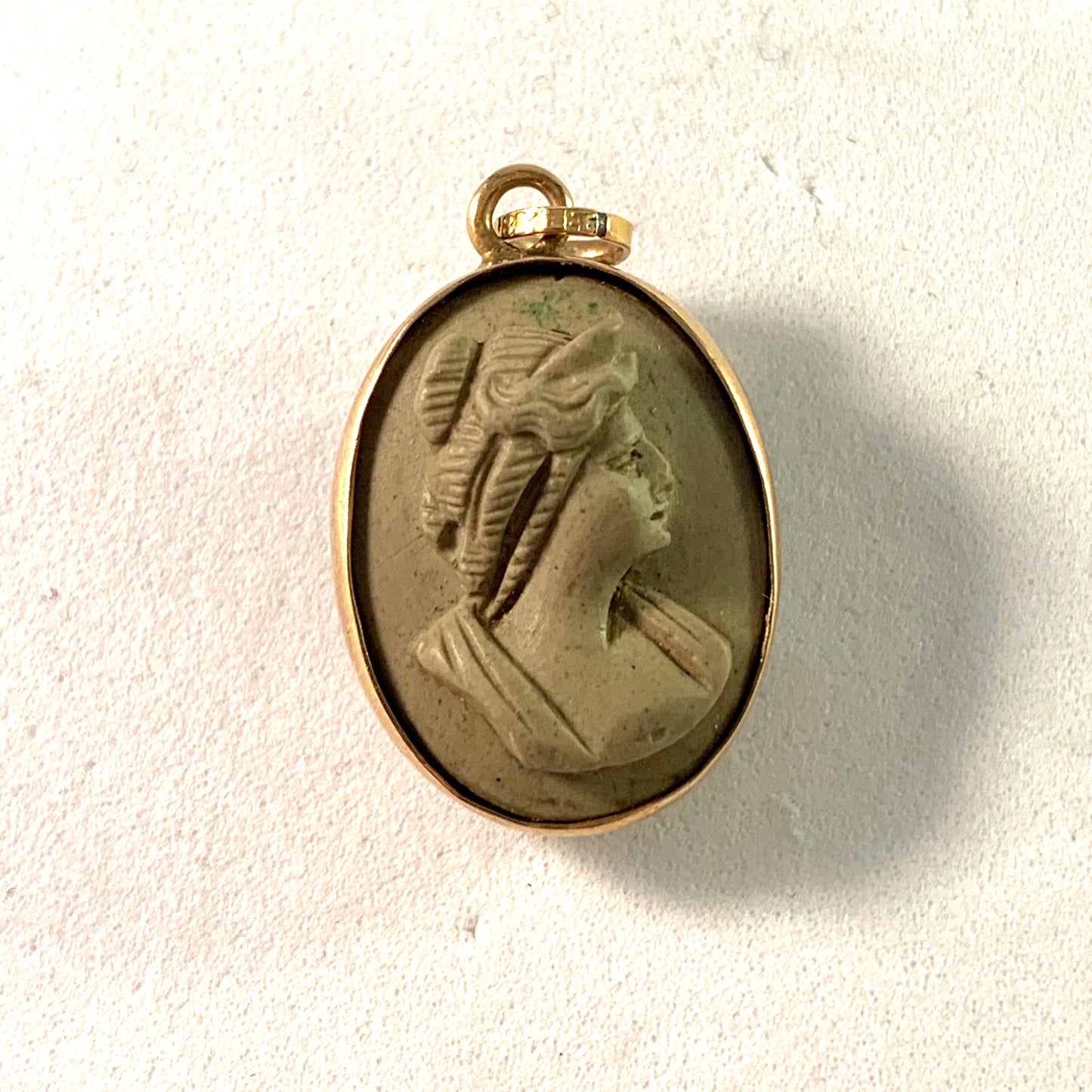 Westrom, Sweden 1853-74 Victorian Grand Tour 18k Gold Lava Cameo Pendant.