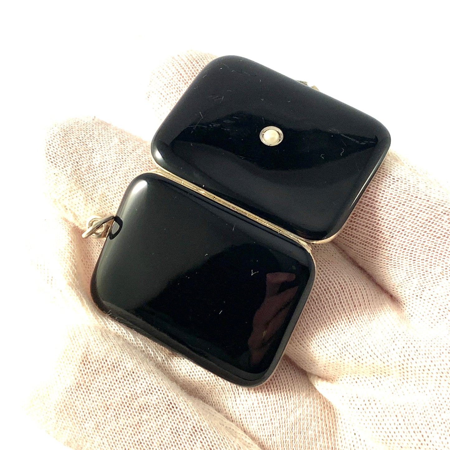 Germany early 1900s. Antique Sterling Silver Black Enamel Seed Pearl Locket Pendant.