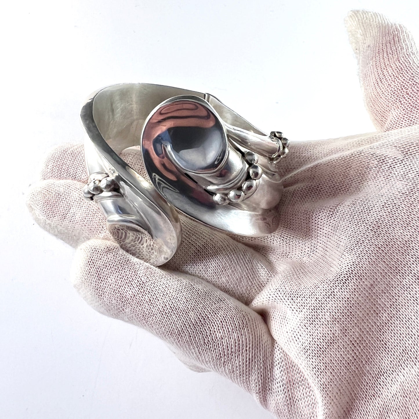 Margot de Taxco, Mexico, Mid Century Sterling Silver Bold Clamper Bracelet.