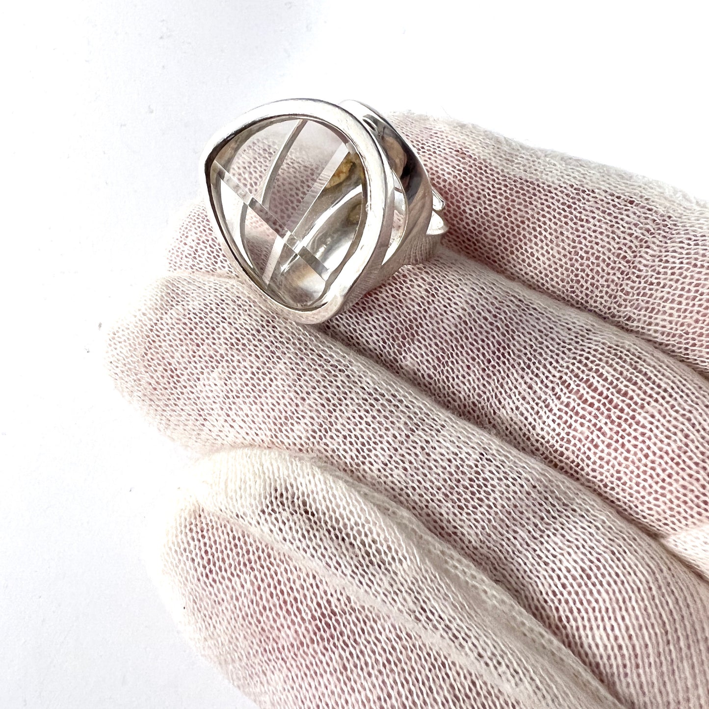 Jorma Laine for Turun Hopea Finland 1973. Iconic Sterling Silver Rock Crystal Ring.