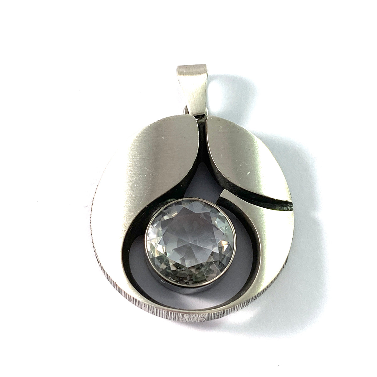 Karl Laine for Finn Feelings, Finland Vintage Large Sterling Silver Rock Crystal Pendant.