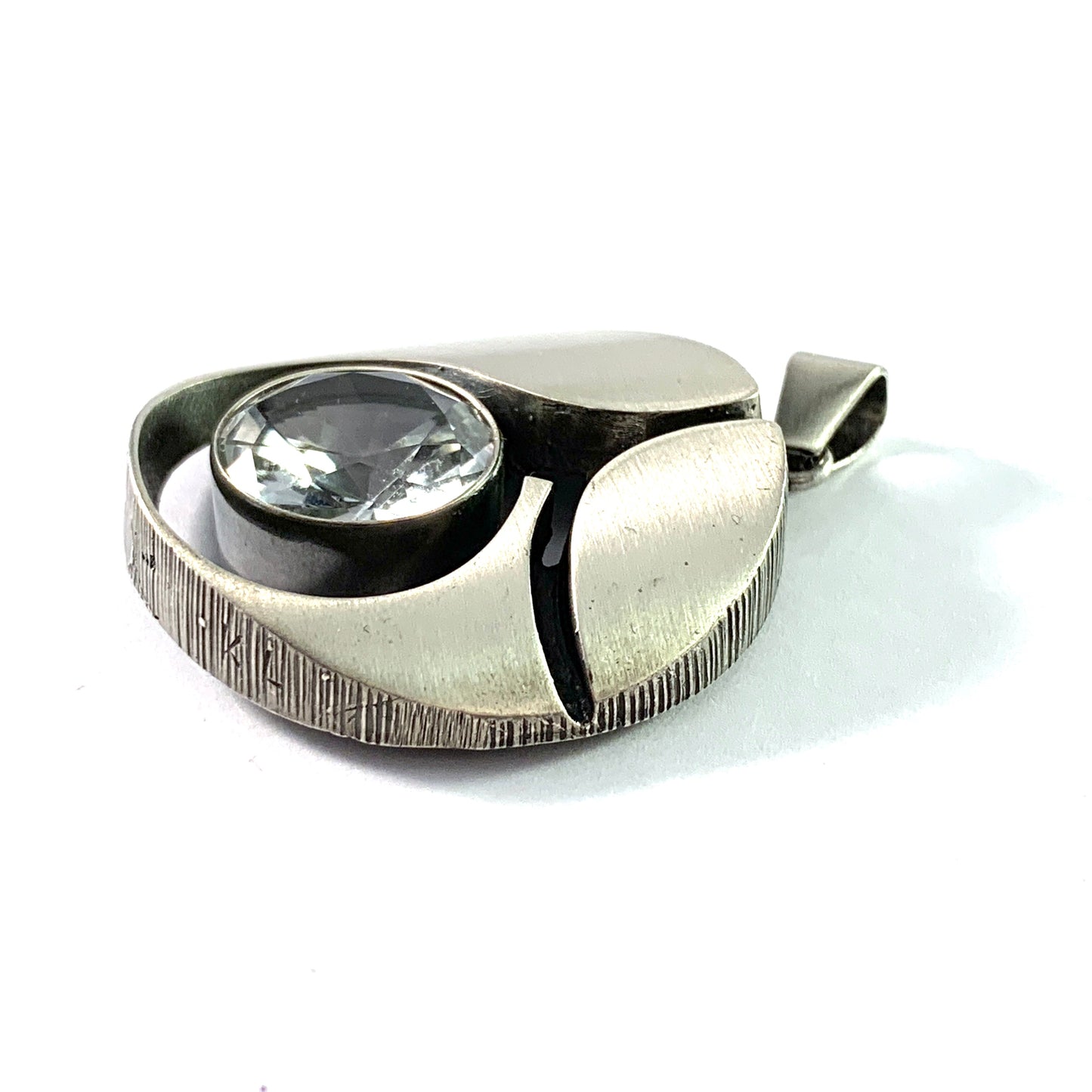 Karl Laine for Finn Feelings, Finland Vintage Large Sterling Silver Rock Crystal Pendant.