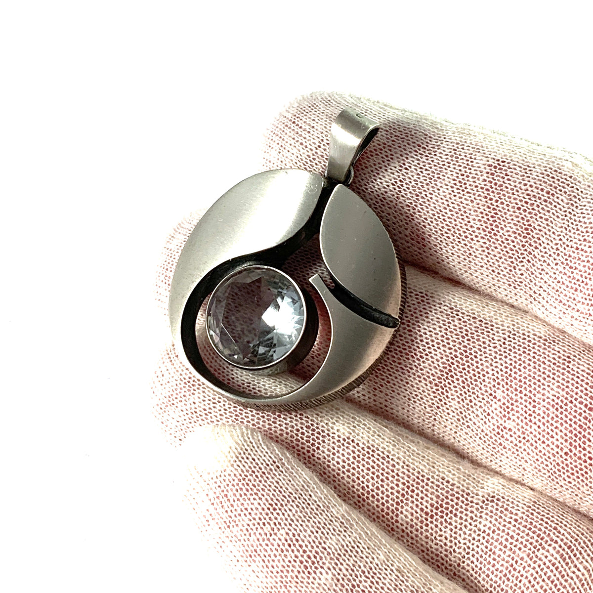 Karl Laine for Finn Feelings, Finland Vintage Large Sterling Silver Rock Crystal Pendant.