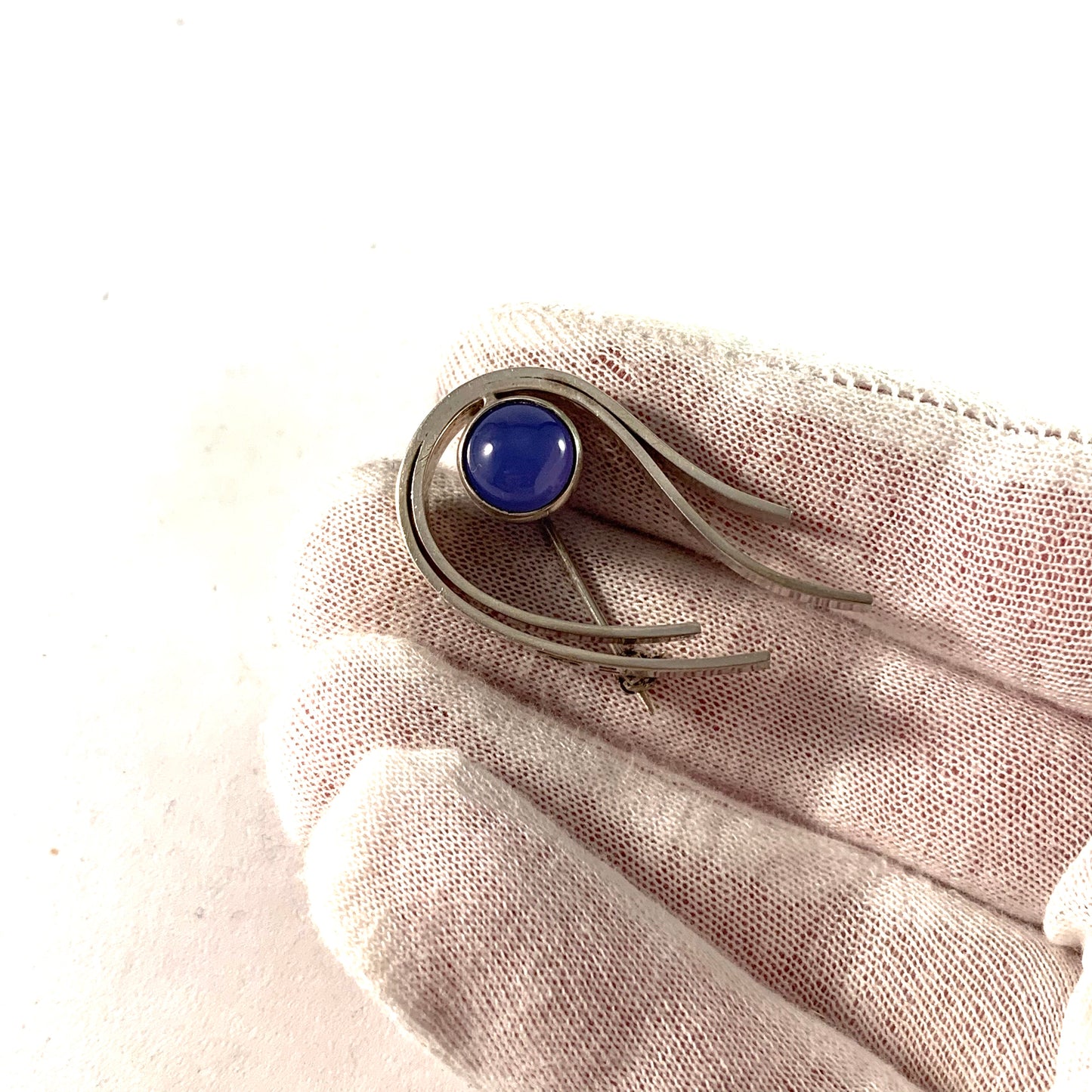 Eric Löfman for MGAB 1956 Mid Century Modern Sterling Chalcedony Brooch. Signed