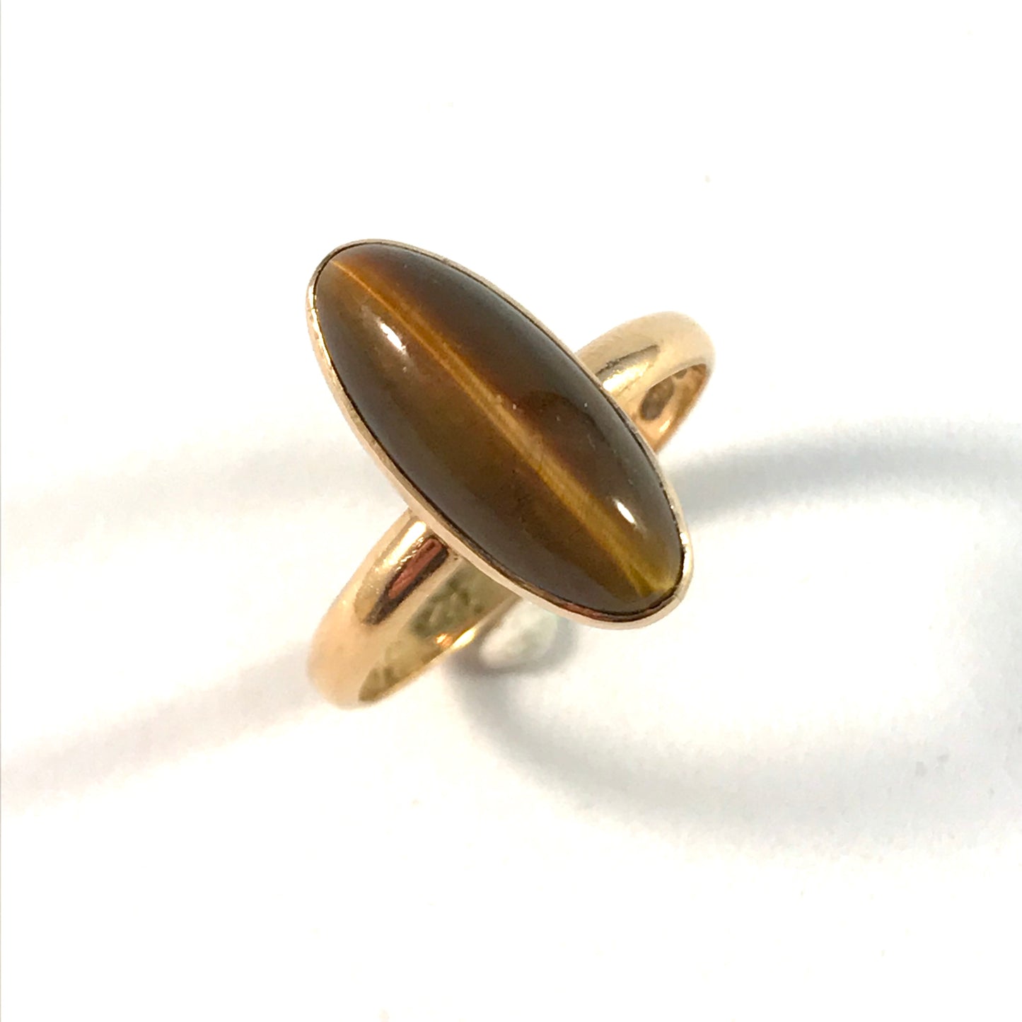 Nils Westerback, Finland year 1946 Mid Century Modern 18k Gold Tiger Eye Ring.
