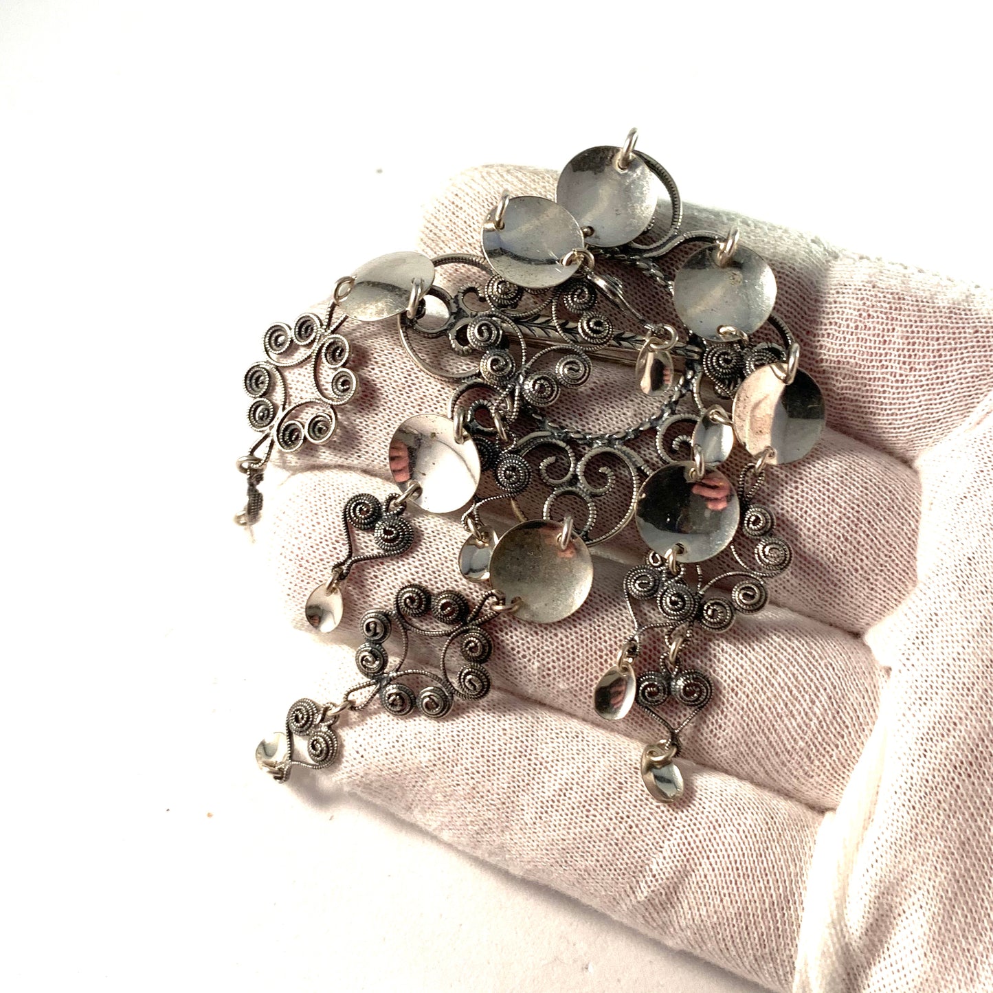 Maker HR, Norway, Vintage Large Sterling Silver Bunad Solje Brooch