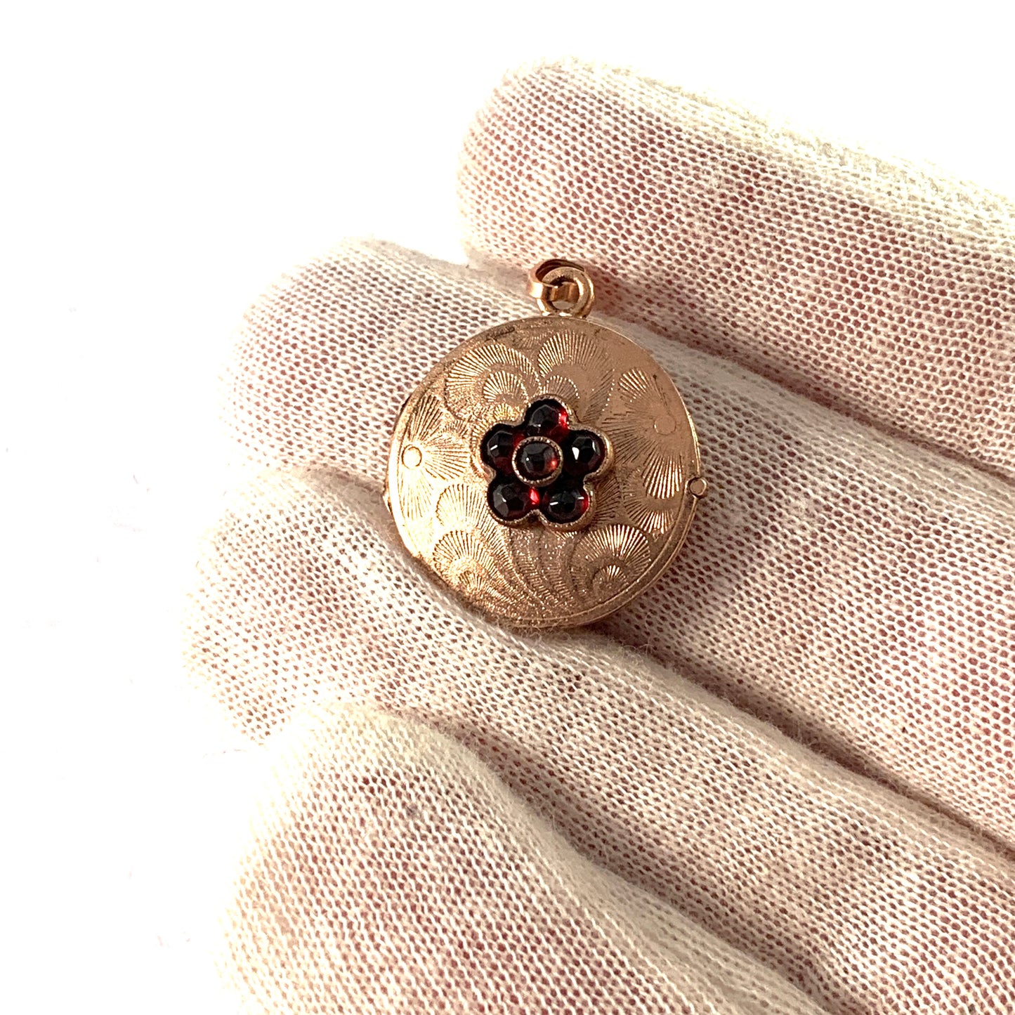 Mid Century Gilt 835 Silver Bohemian Garnet Locket Pendant.