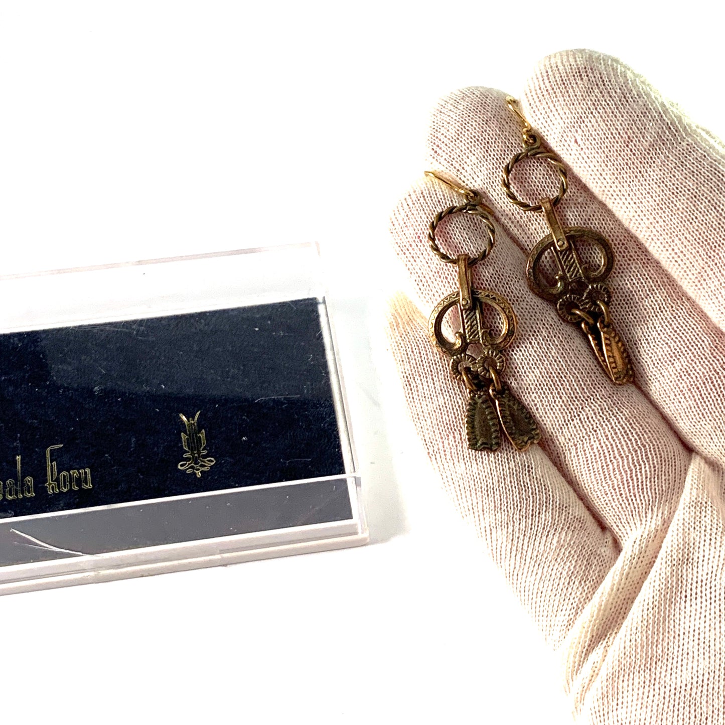 Kalevala Koru, Finland Vintage 1970s Bronze Earrings. Boxed.