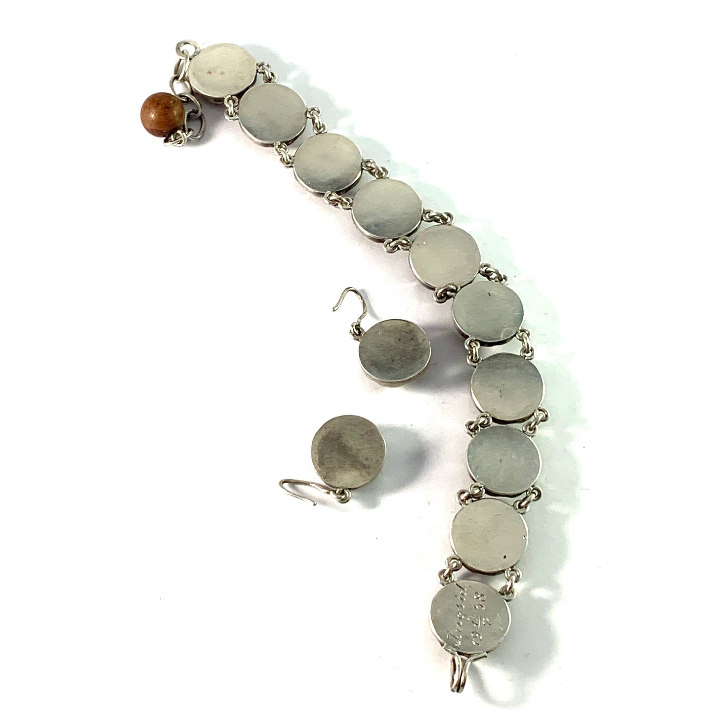 Häggström, Sweden year 1957. Sterling Silver Limestone Bracelet and Earrings