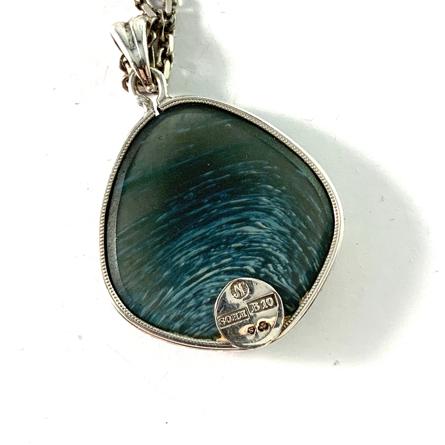 Haeggman, Sweden 1976. Sterling Silver Bergslagen-Stone Pendant Necklace.