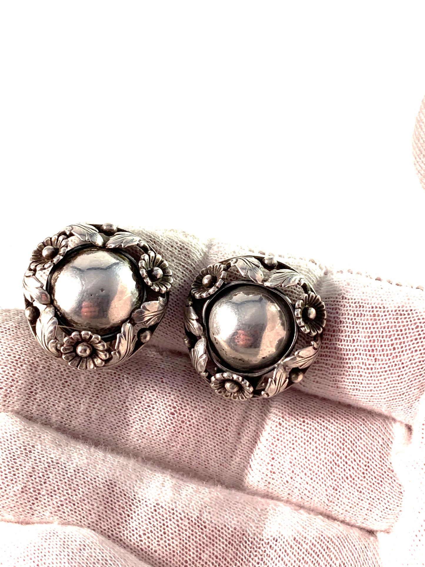 Niels Erik From, Denmark 1950s Vintage Sterling Silver Large Clip-on Earrings