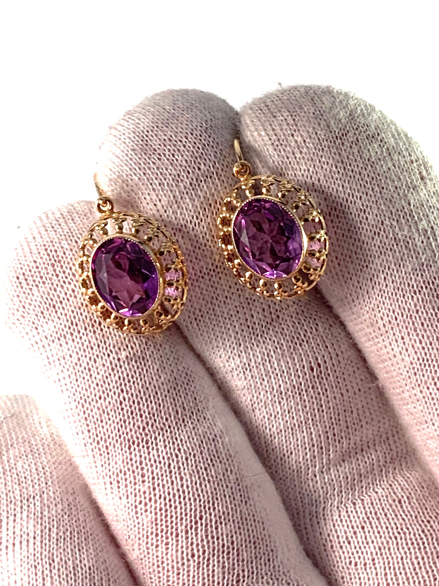 Vintage Mid Century 14k Gold Amethyst Earrings.