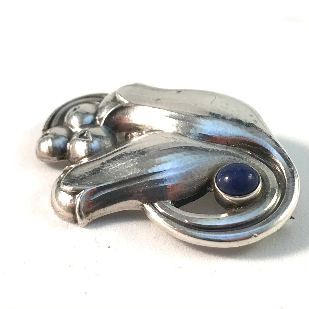 Georg Jensen, Denmark Mid Century Sterling Silver Lapis Lazuli Brooch. Design 100B