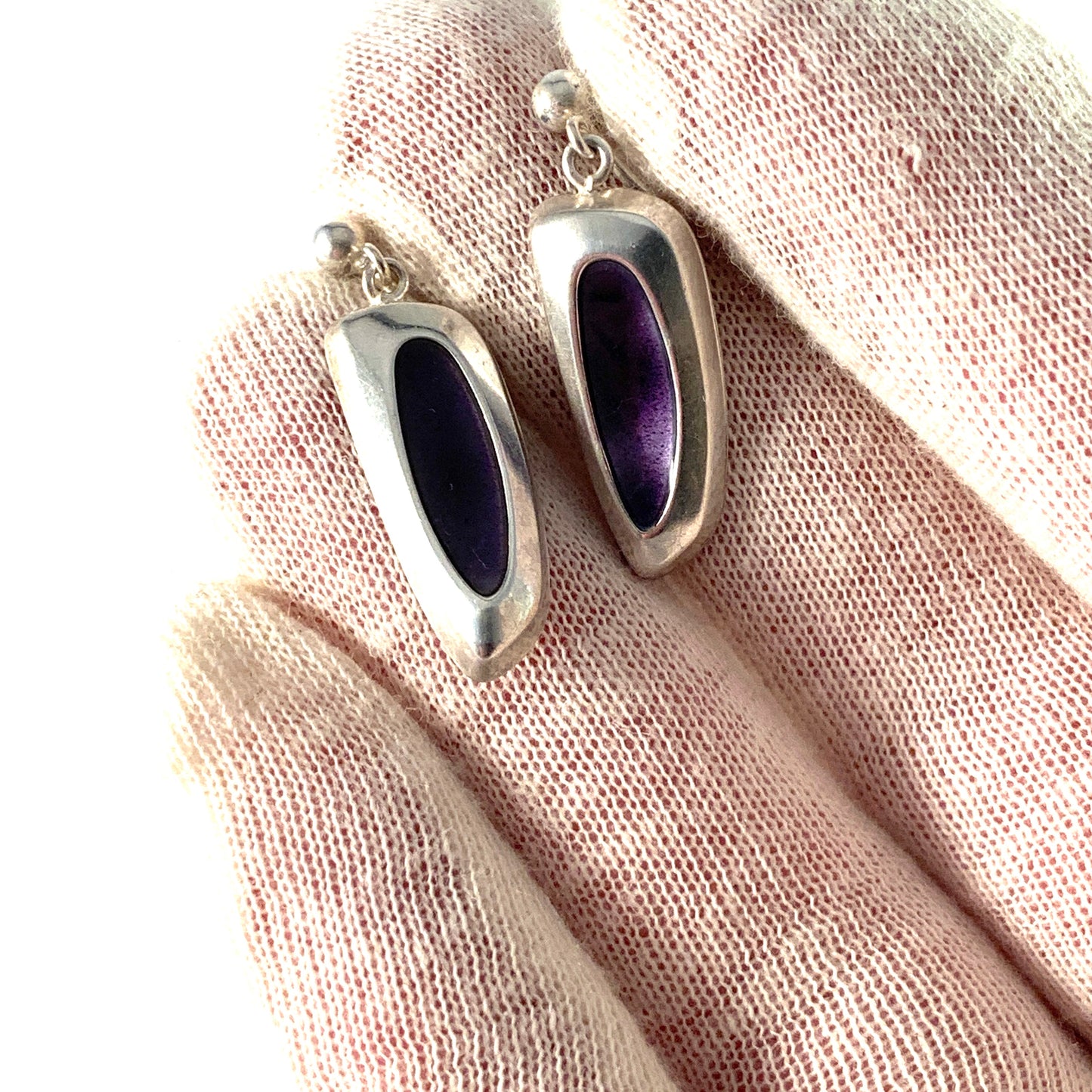 Hedberg, Sweden 1950s Sterling Silver Enamel Earrings.