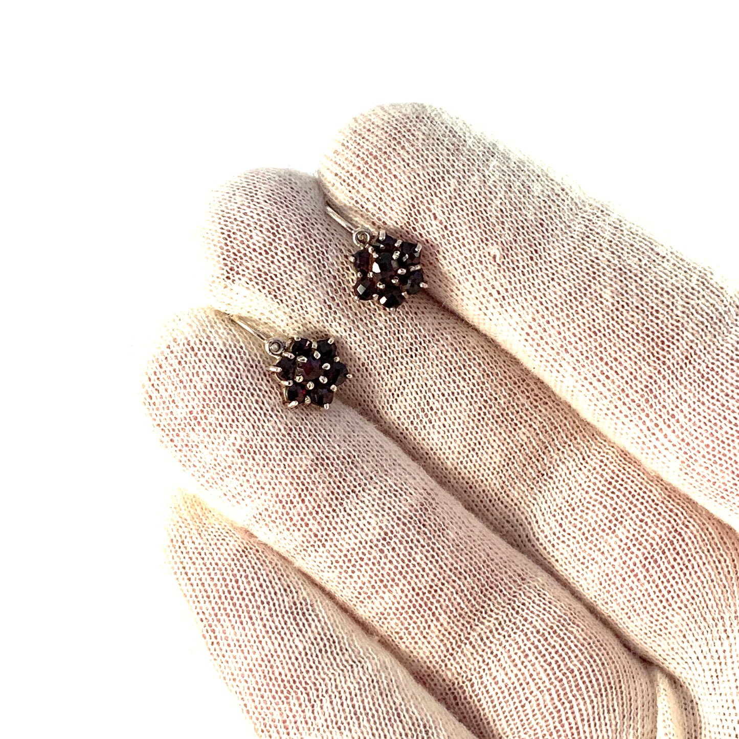 ヴィンテージ ミッドセンチュリー ボヘミアン ガーネット スターリングシルバー イヤリング