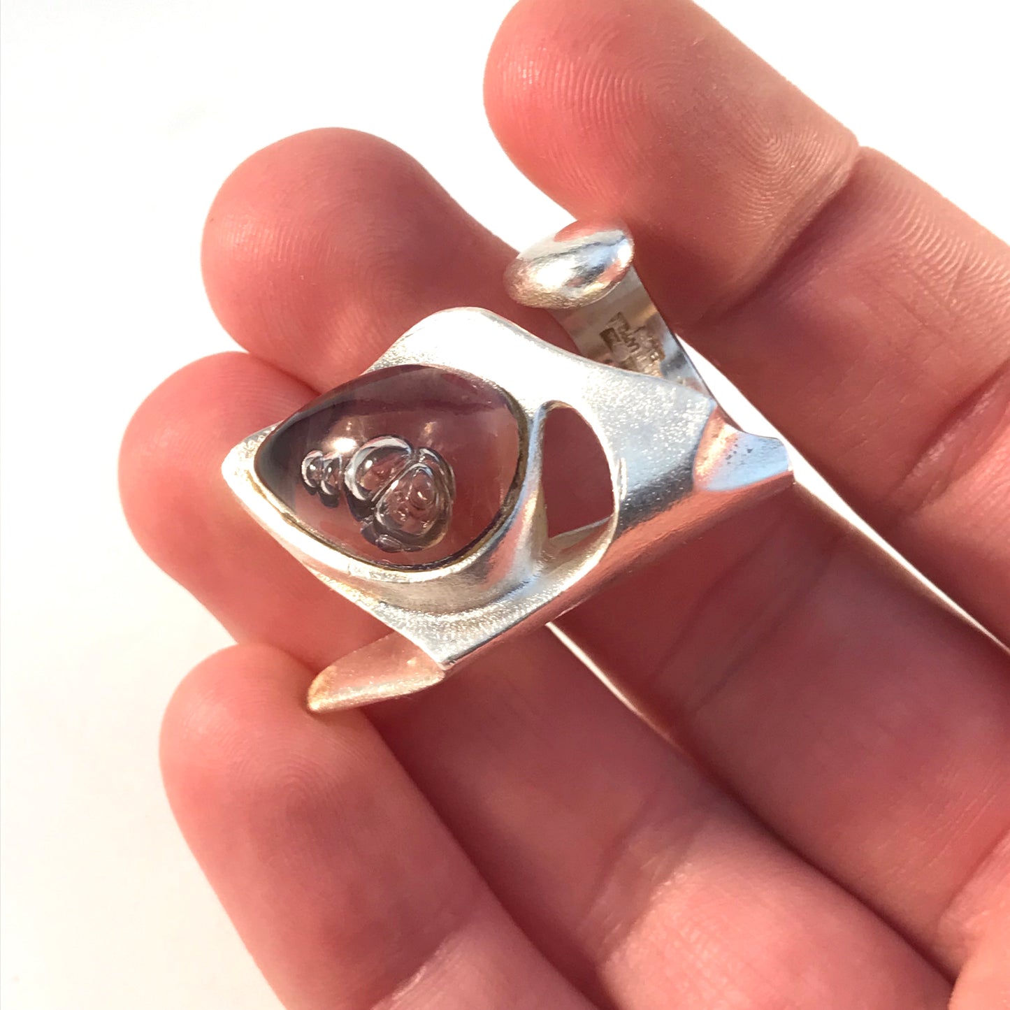 Bjorn Weckstrom for Lapponia Finland year 1974 Sterling Silver Acrylic Ring. Design: Kohoutek