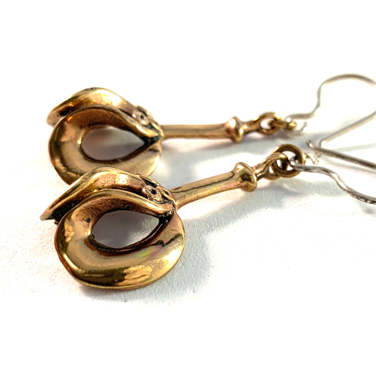 Hannu Ikonen, Finland 1970s Vintage Bronze Silver Reindeer Moss Earrings