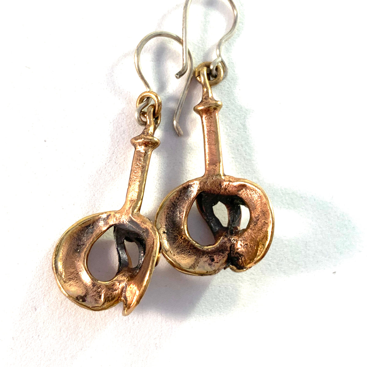 Hannu Ikonen, Finland 1970s Vintage Bronze Silver Reindeer Moss Earrings