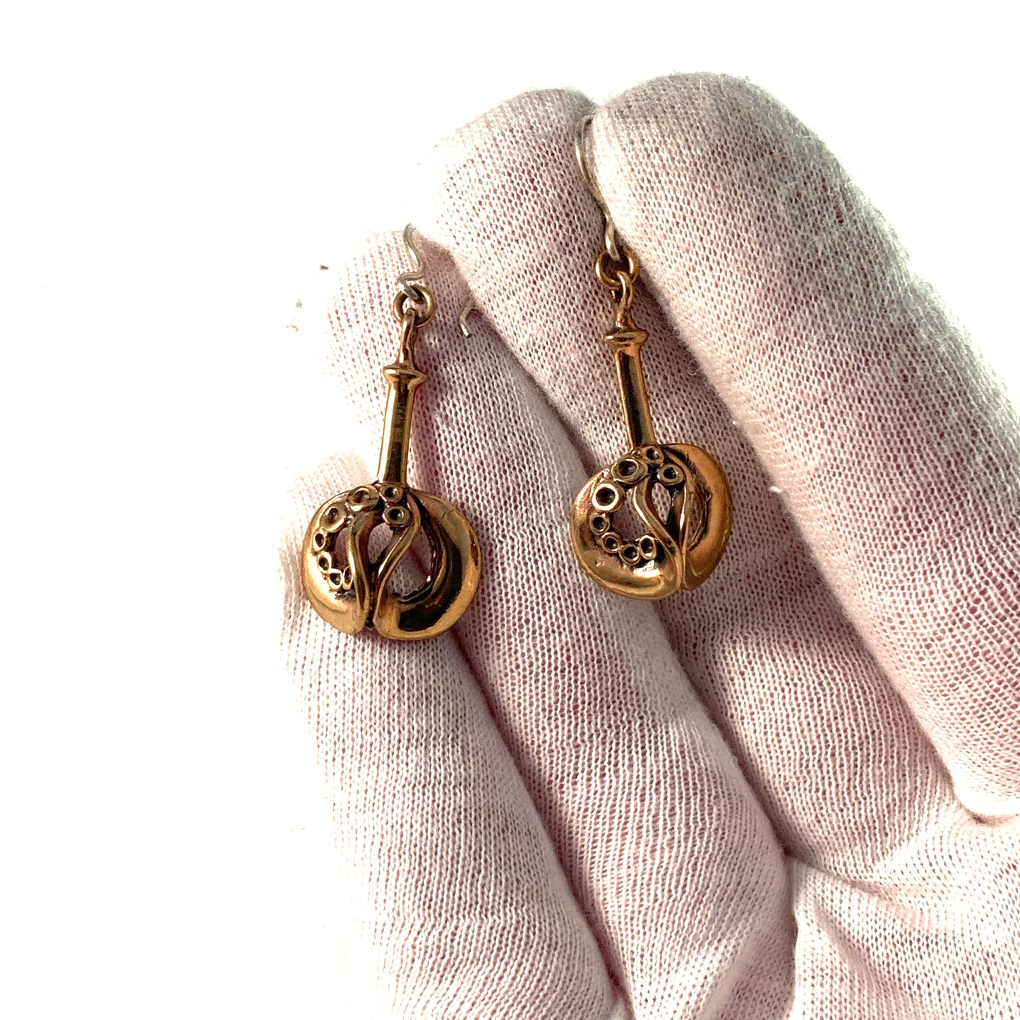 Hannu Ikonen, Finland 1970s Vintage Bronze Silver Reindeer Moss Earrings