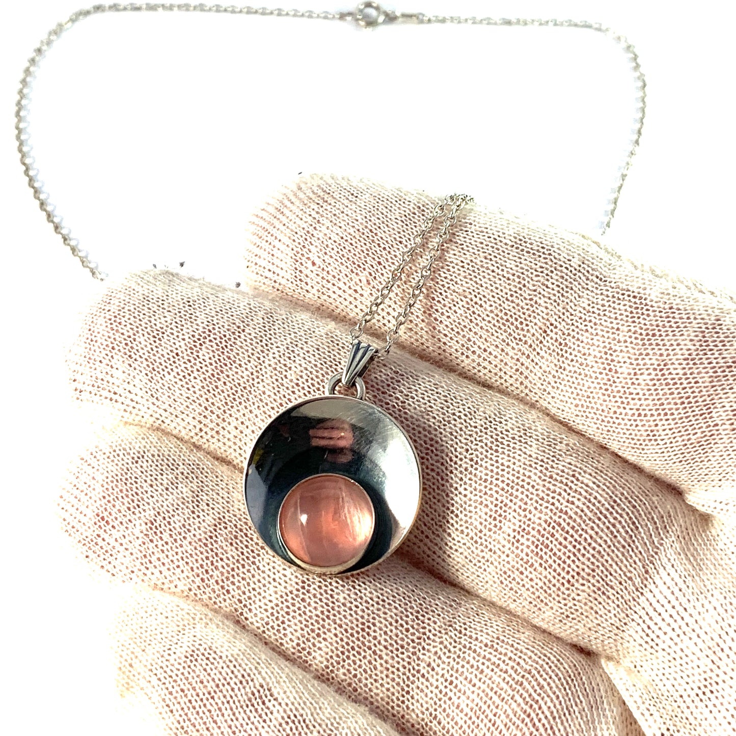 Niels Erik From, Denmark 1950-60s. Sterling Silver Rose Quartz Pendant.