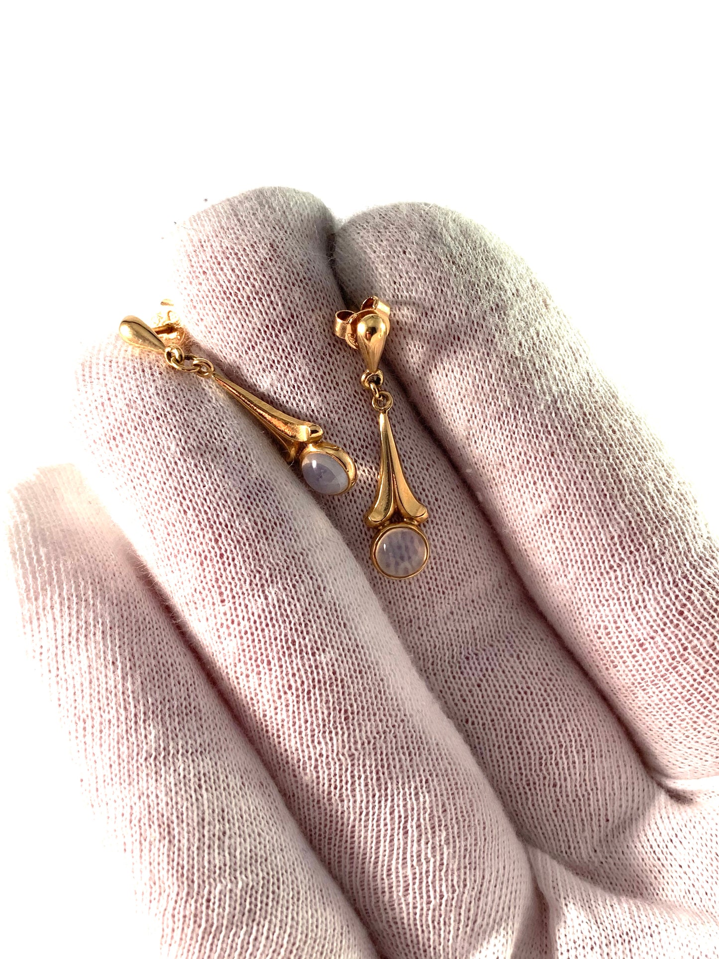 Sweden, Vintage 18k Gold Moonstone Earrings.
