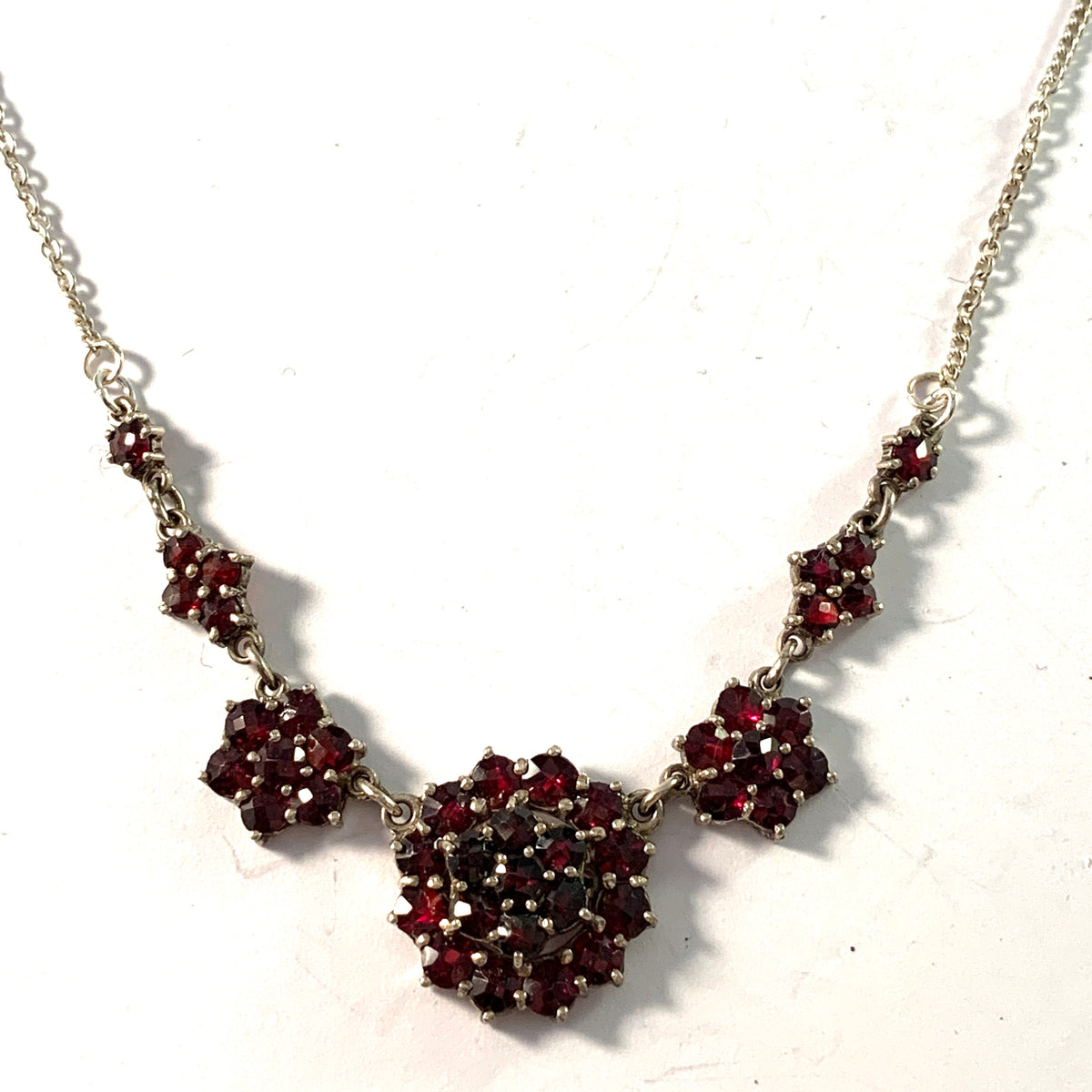 Vintage Mid Century 835 Silver Bohemian Garnet Necklace.