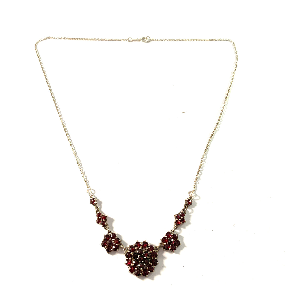 Vintage Mid Century 835 Silver Bohemian Garnet Necklace.