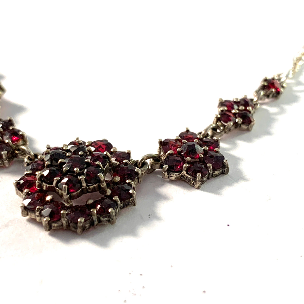 Vintage Mid Century 835 Silver Bohemian Garnet Necklace.