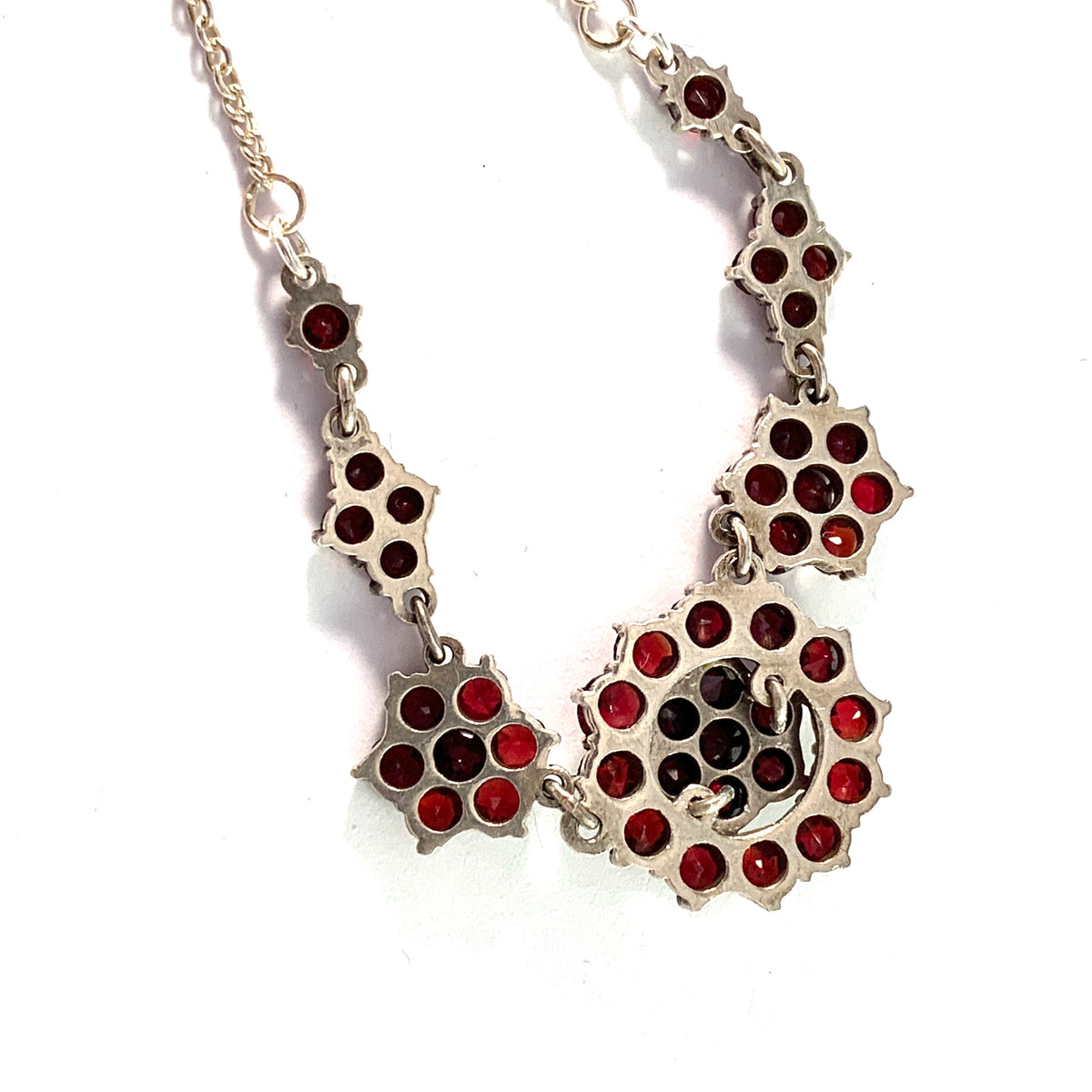 Vintage Mid Century 835 Silver Bohemian Garnet Necklace.