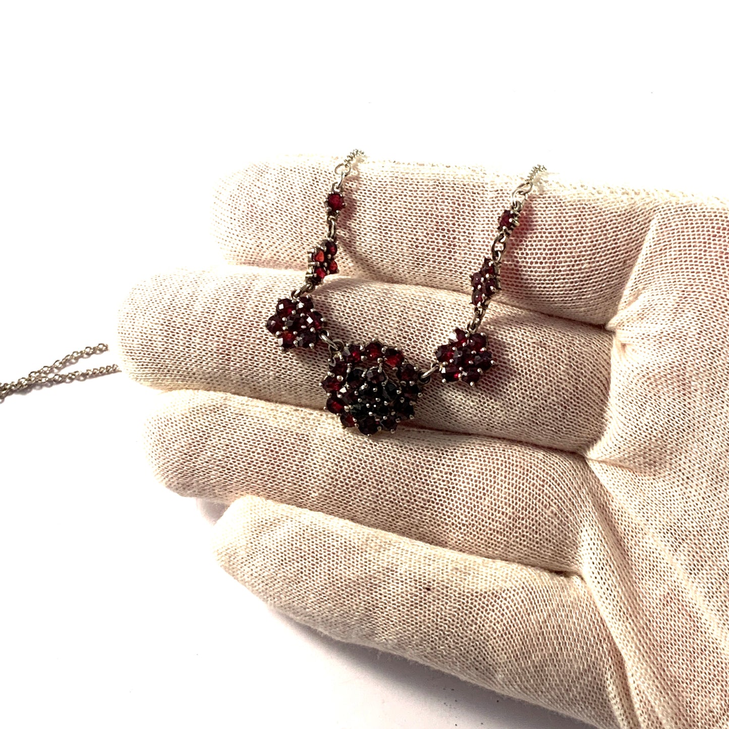 Vintage Mid Century 835 Silver Bohemian Garnet Necklace.