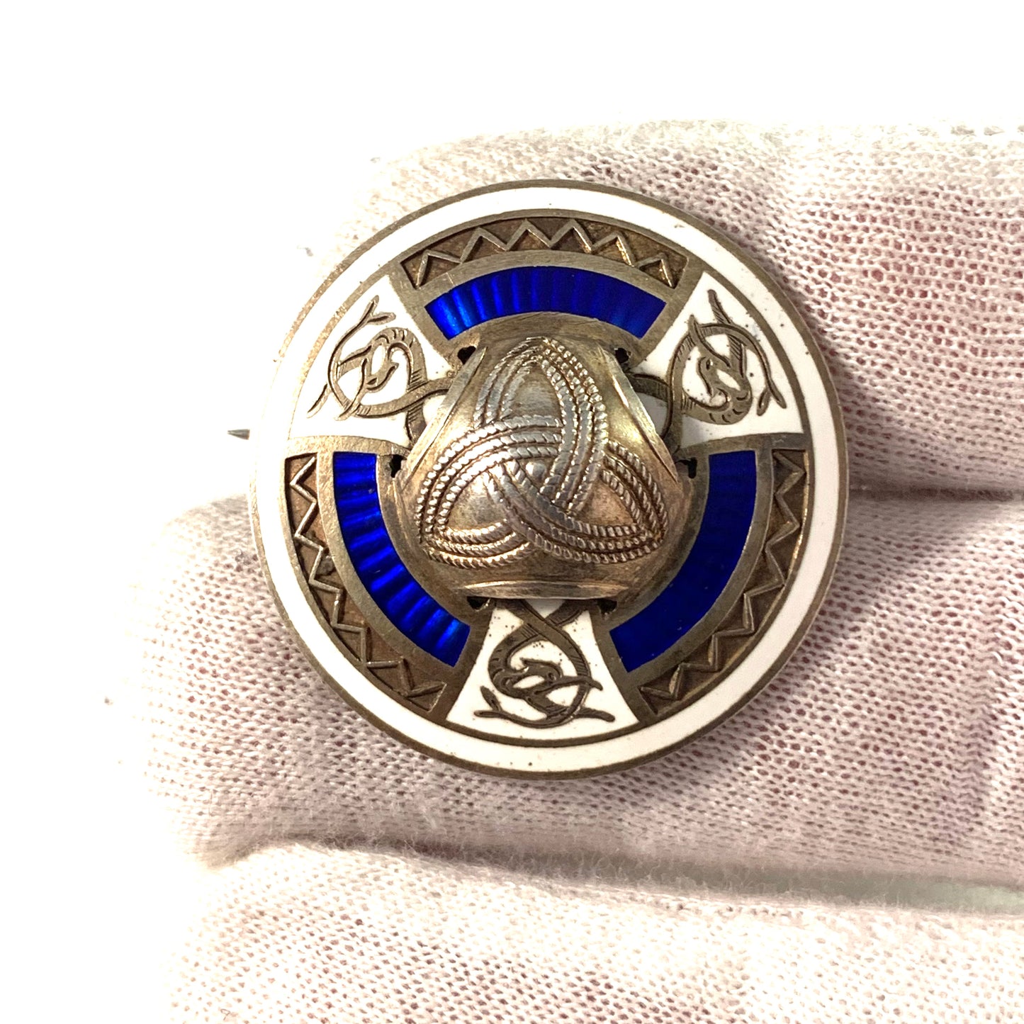 CG Hallberg, Sweden 1914 Antique Sterling Silver Enamel Jugendstil Brooch.