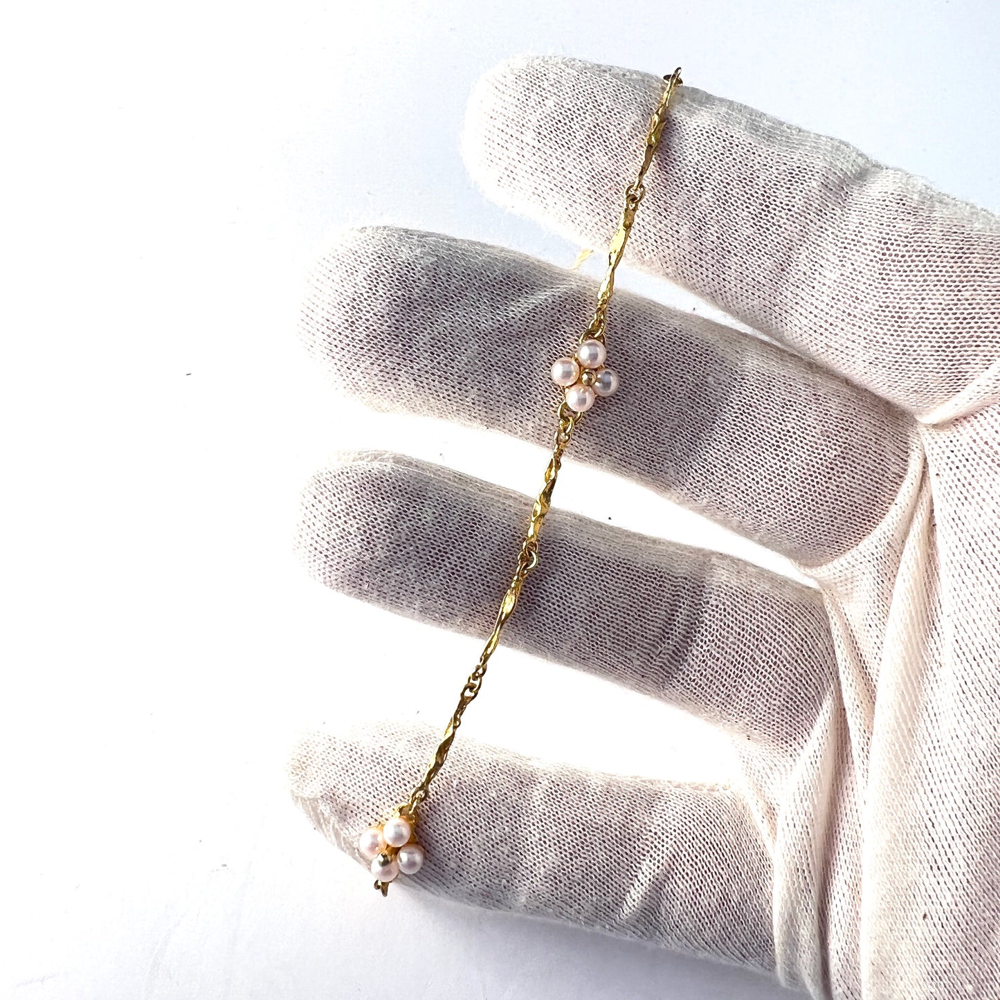 Bjorn Weckstrom for Lapponia. Vintage 18k Gold Pearl Bracelet. Design Pearlflower