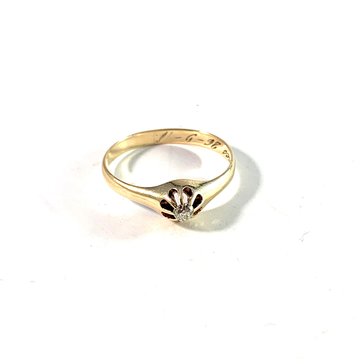 デンマーク 1918年。アンティーク 14K ゴールド ダイヤモンド 結婚指輪