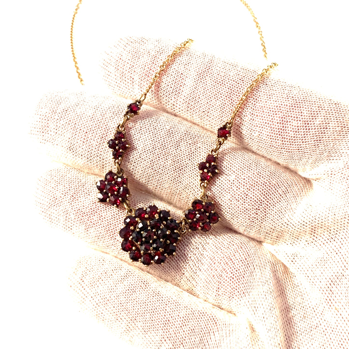 Vintage Mid Century Gilt 835 Silver Bohemian Garnet Necklace.