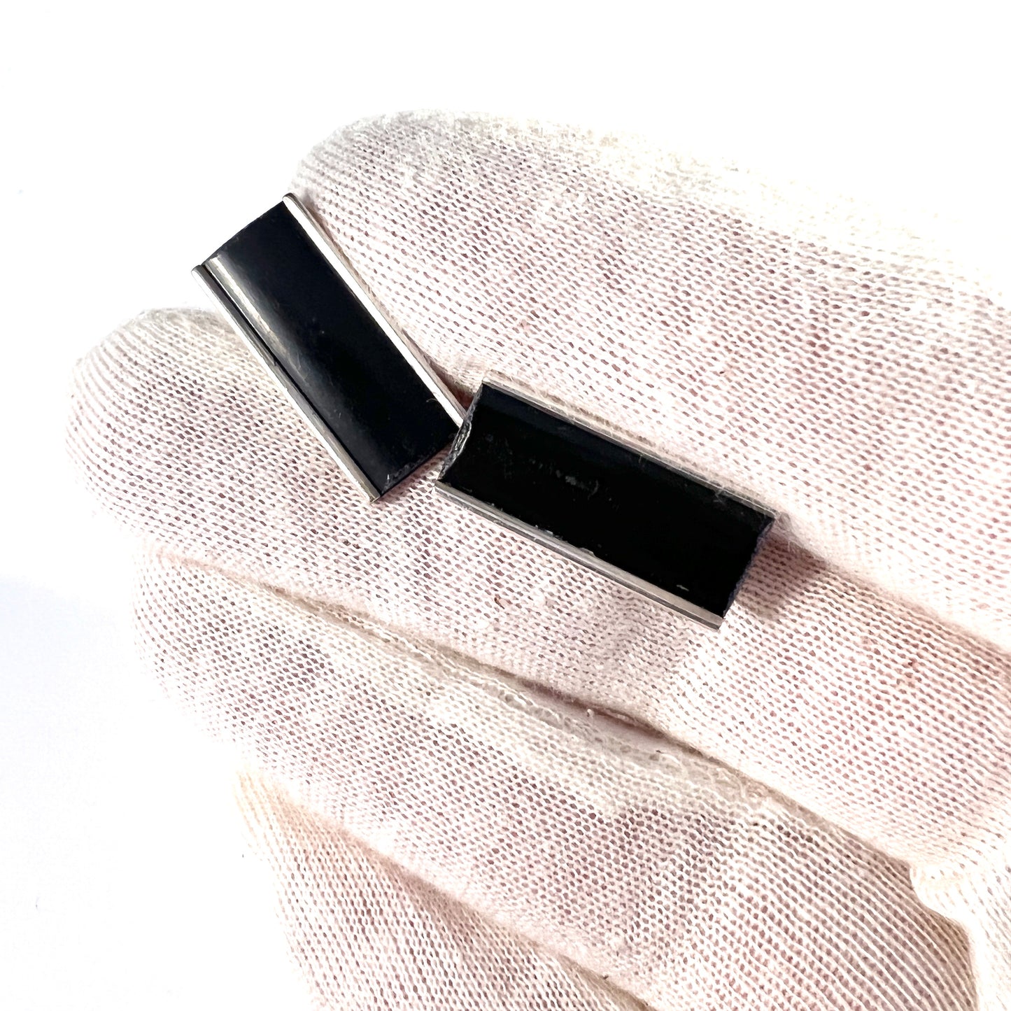 Jase, Finland 1955. Vintage Mid Century Solid Silver Onyx Cufflinks