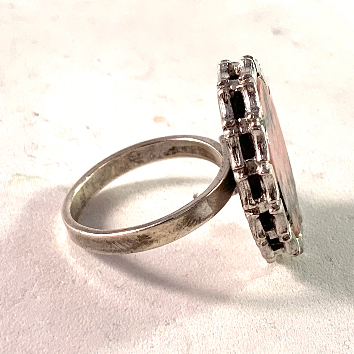 Austria/Germany 1960s Vintage Solid 835 Silver Rhodonite Ring.