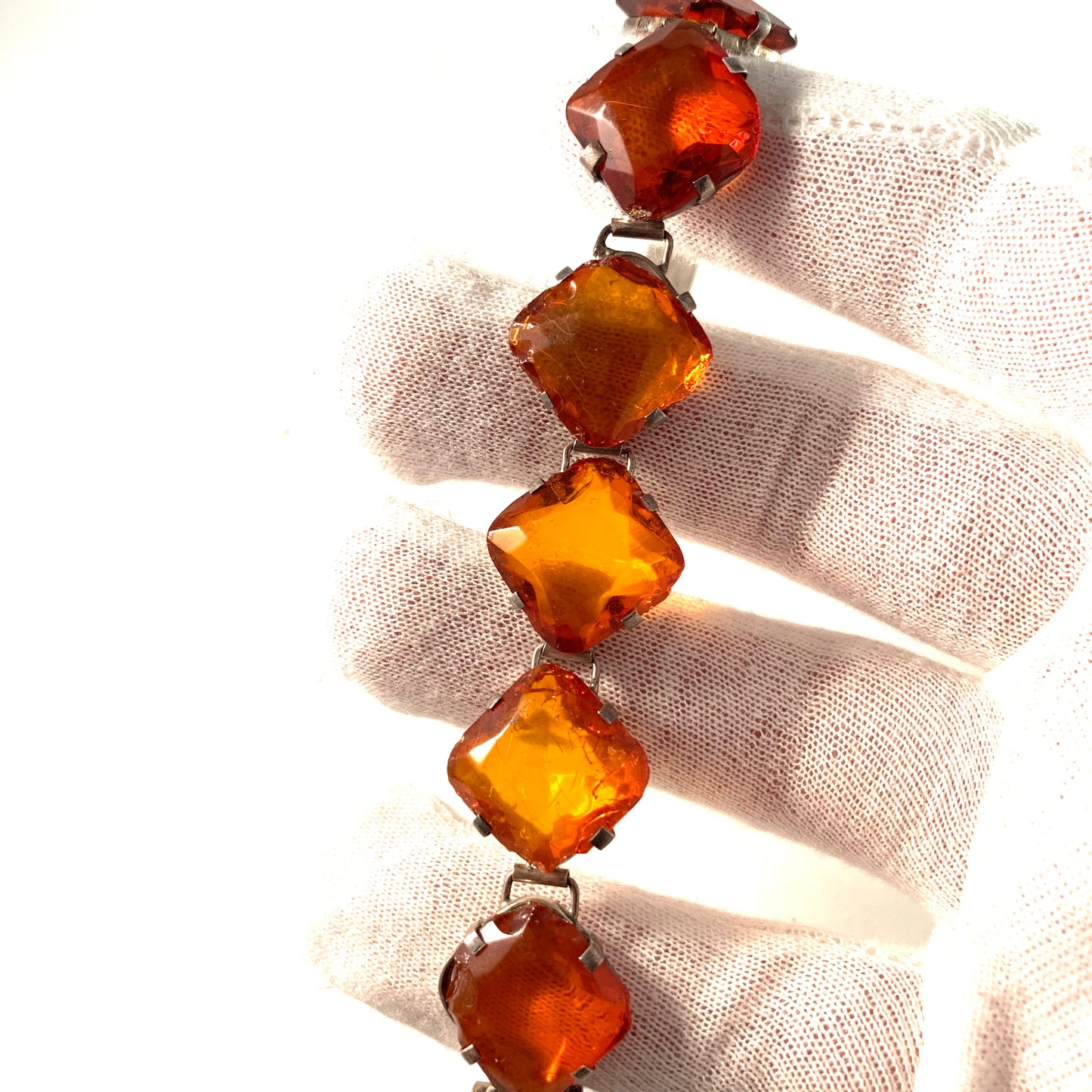 1930s Sterling 935 Silver Amber Vintage Bracelet.