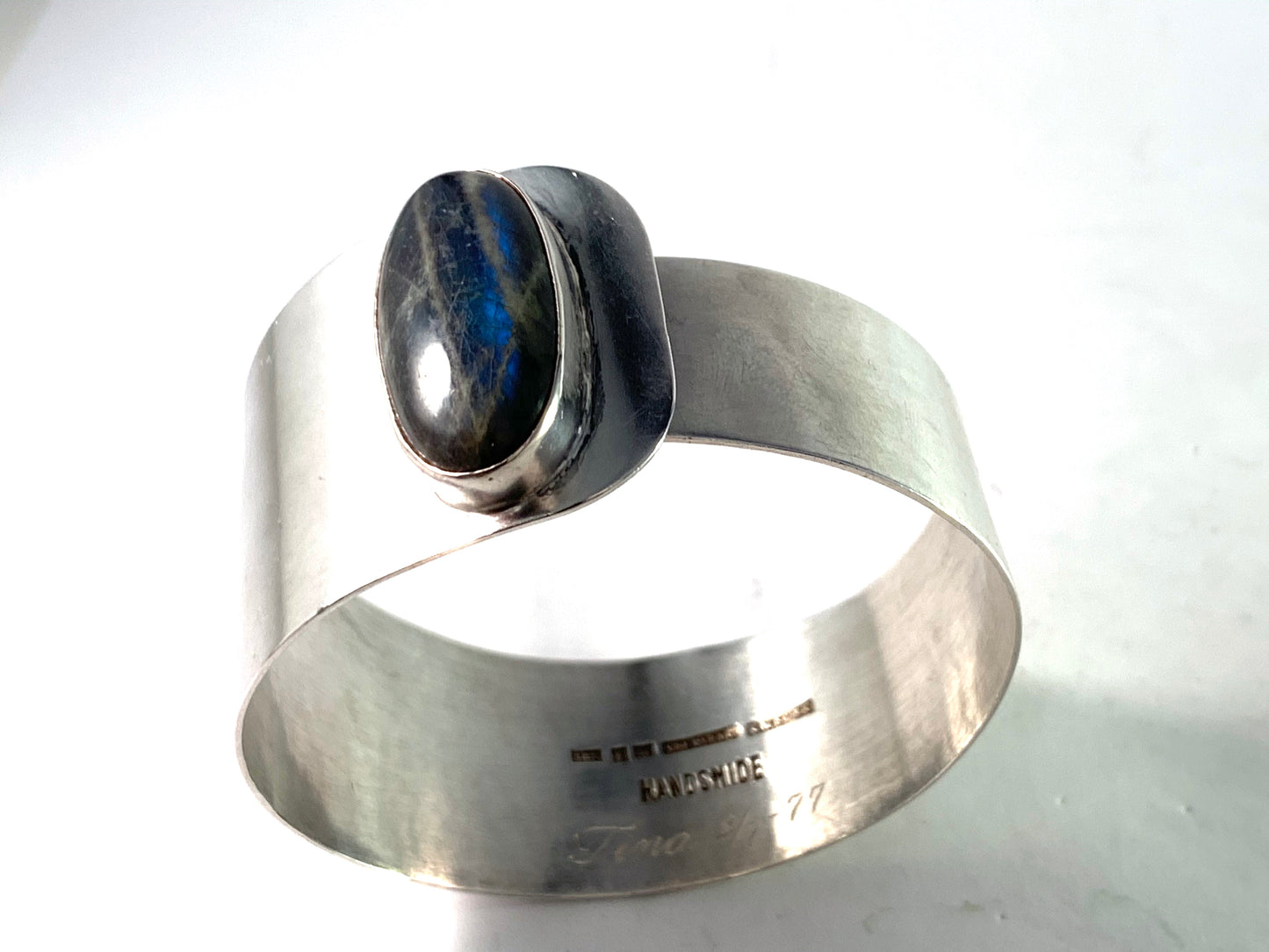 Sven Börje Hansson, Sweden 1957 Vintage Sterling Silver Labradorite Bangle Bracelet.