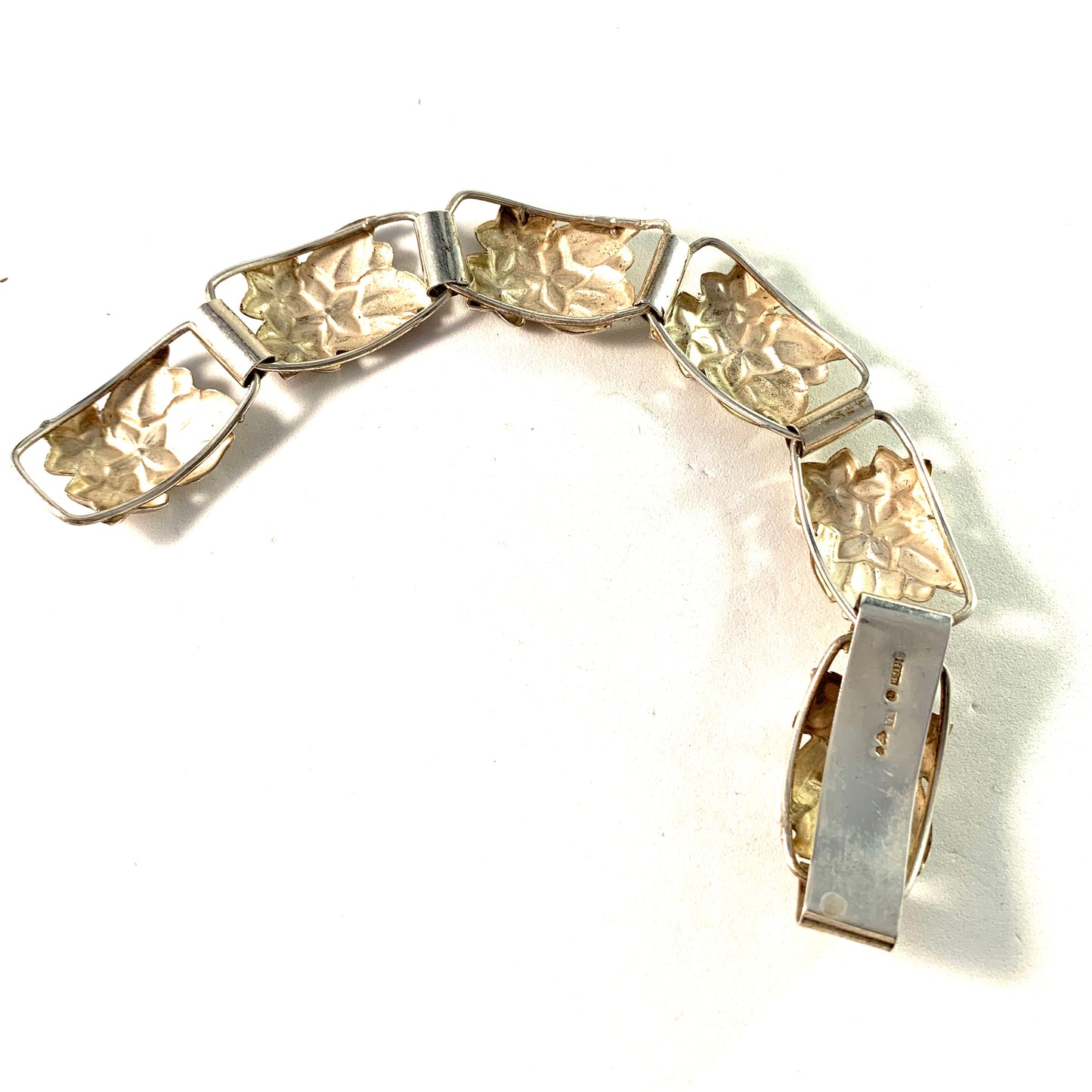 Hugo Grun, Stockholm Vintage 1948 Sterling Silver Floral Link Bracelet.