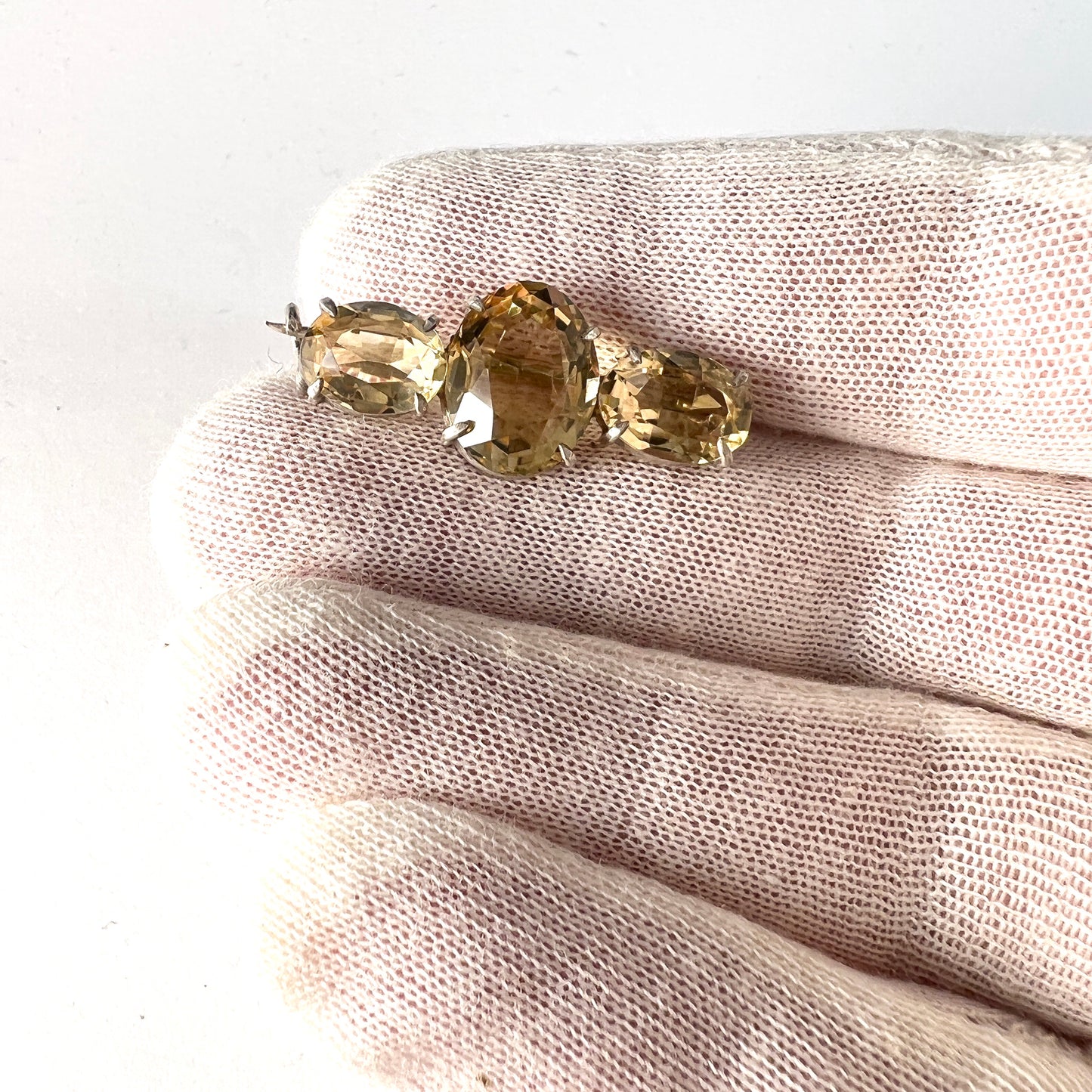 Sweden c year 1900. Antique Solid Silver Citrine Brooch Pin.